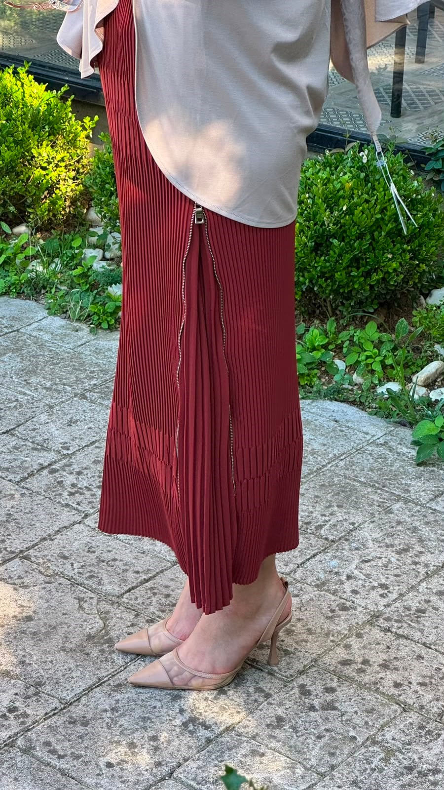 Misswhence Fermuar Detaylı Pilise Etek Bordo 38921