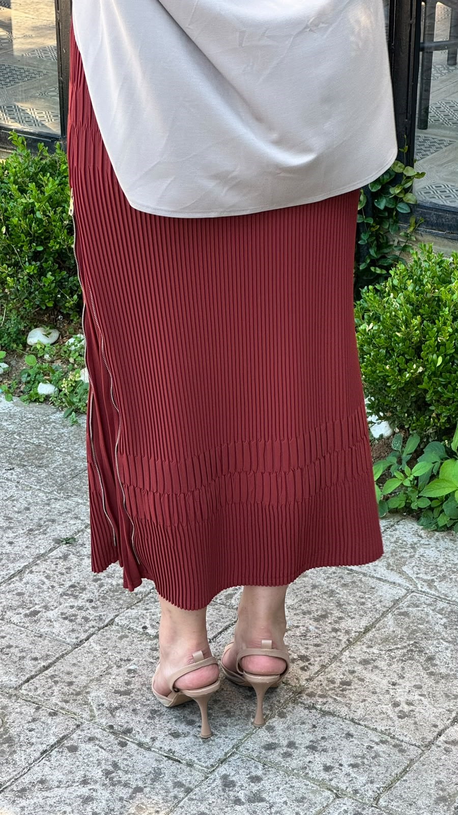 Misswhence Fermuar Detaylı Pilise Etek Bordo 38921