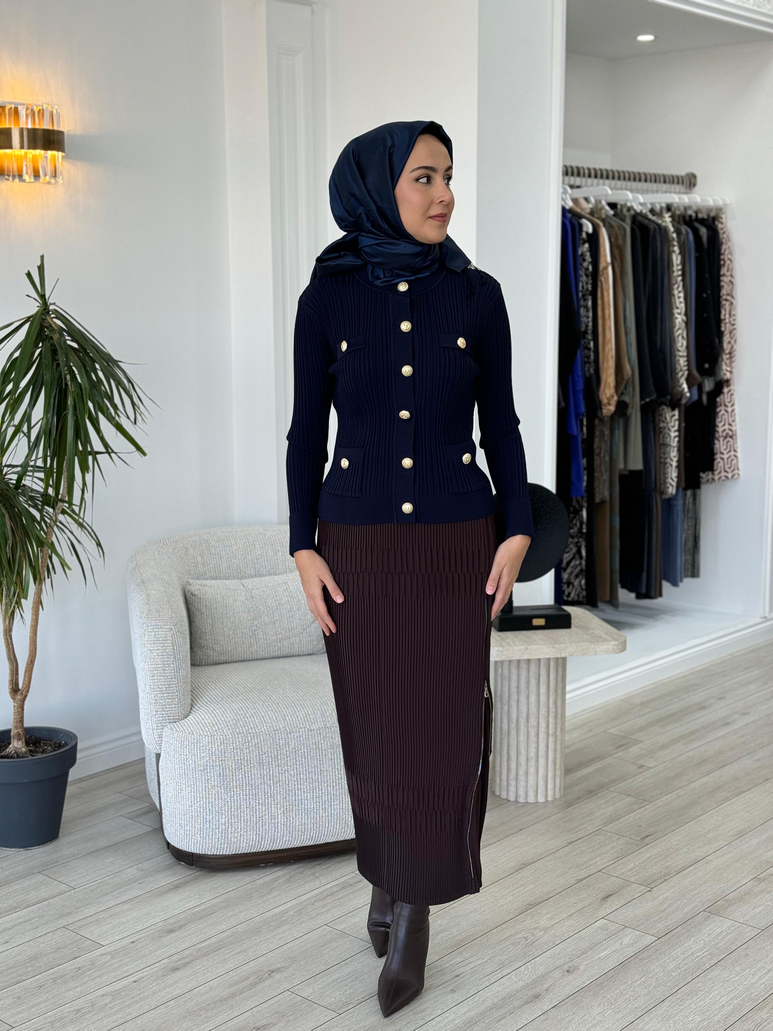 Misswhence Fermuar Detaylı Pilise Etek Kahverengi 36921