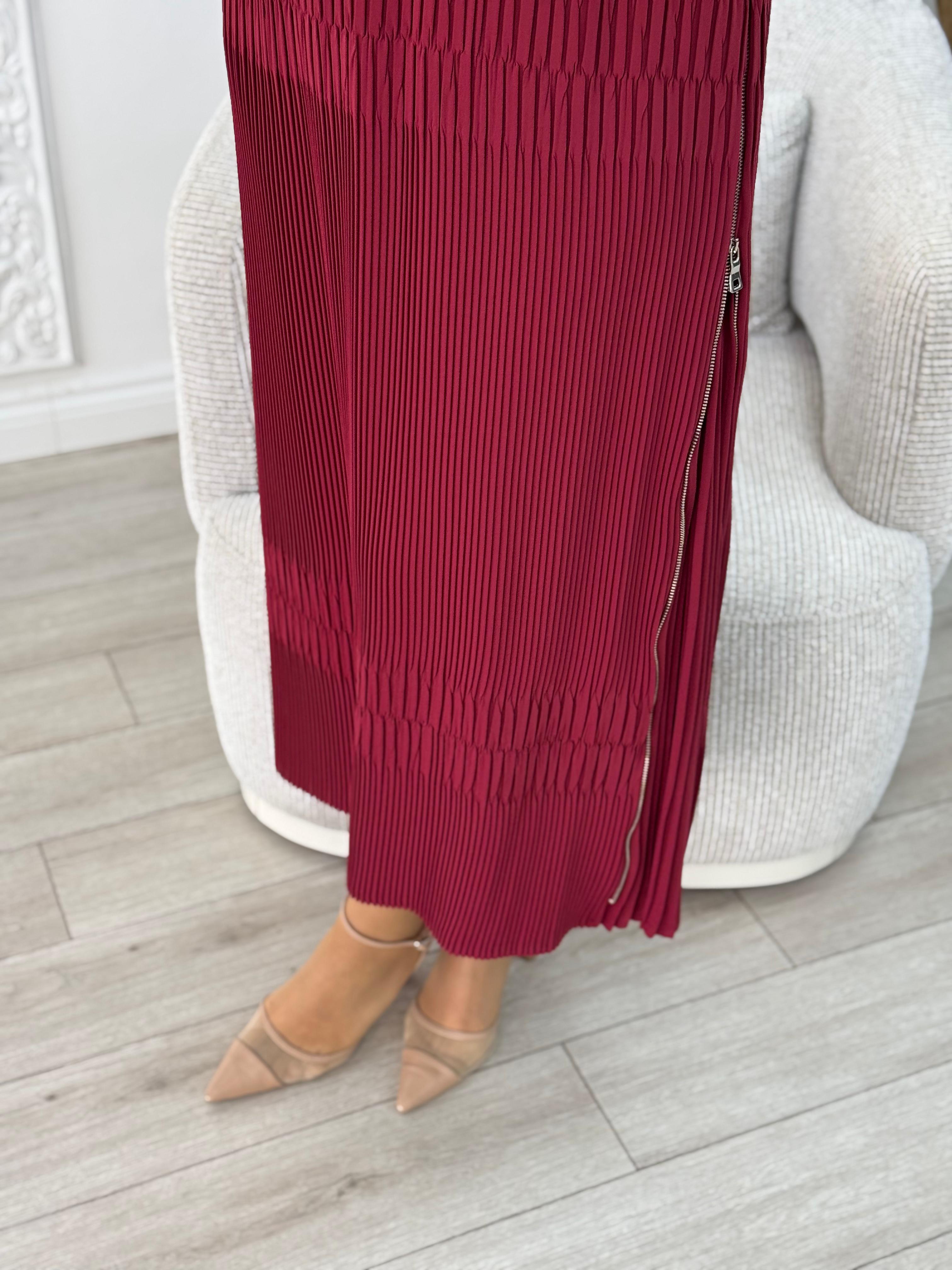 Misswhence Fermuar Detaylı Pilise Etek Bordo 36921