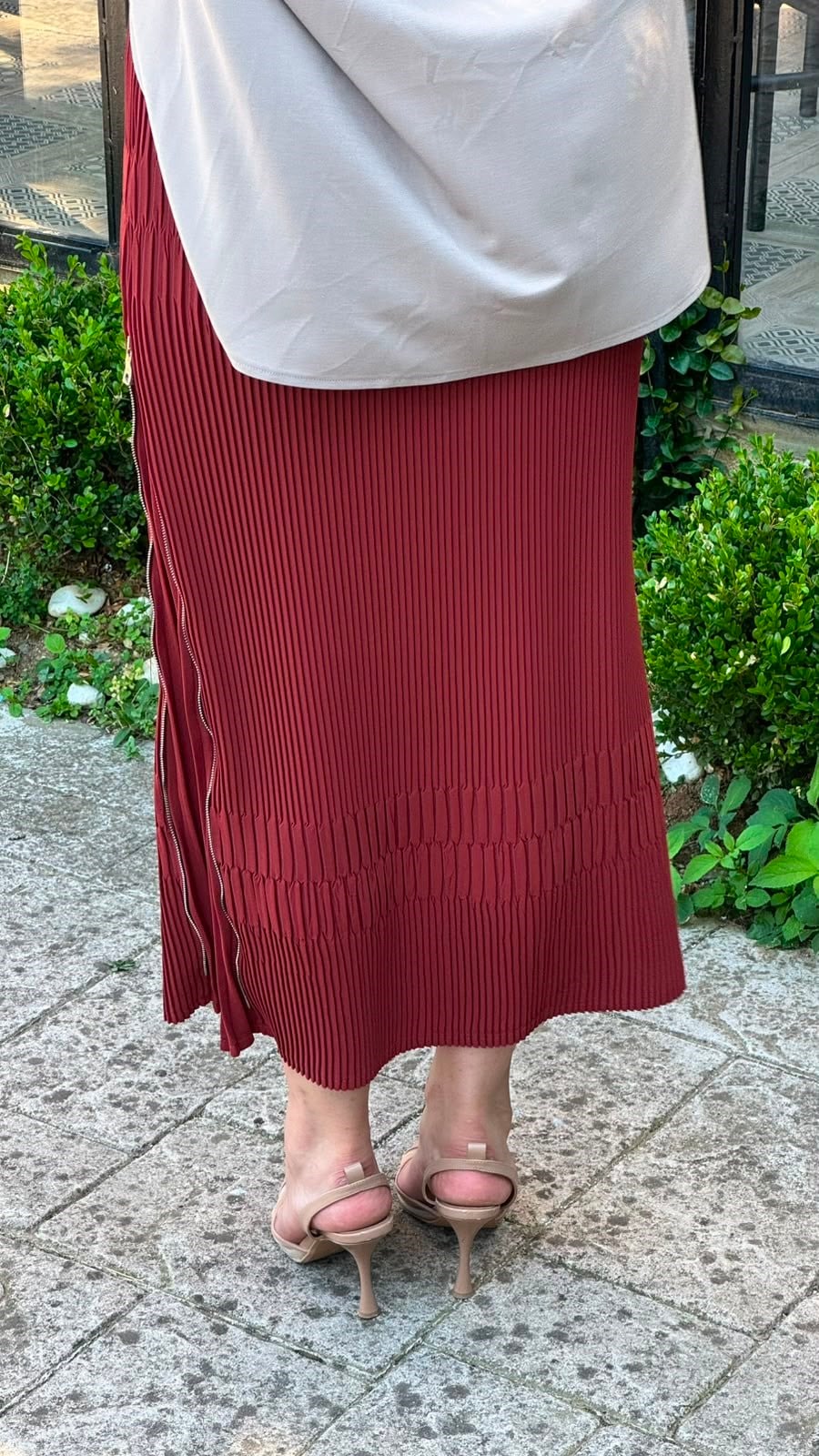Misswhence Fermuar Detaylı Pilise Etek Bordo 38921