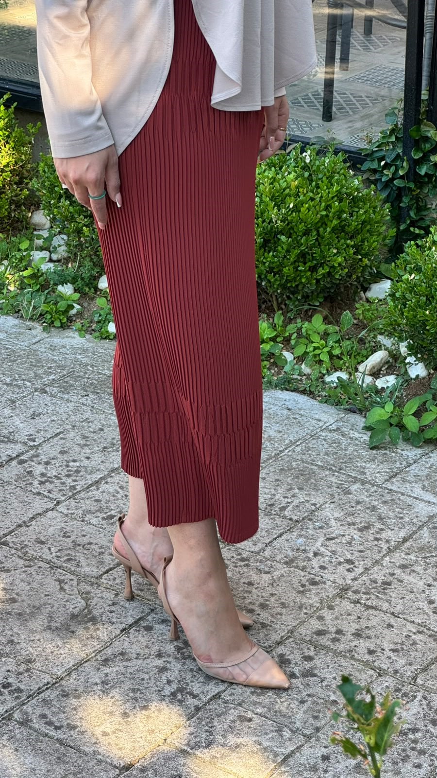 Misswhence Fermuar Detaylı Pilise Etek Bordo 38921