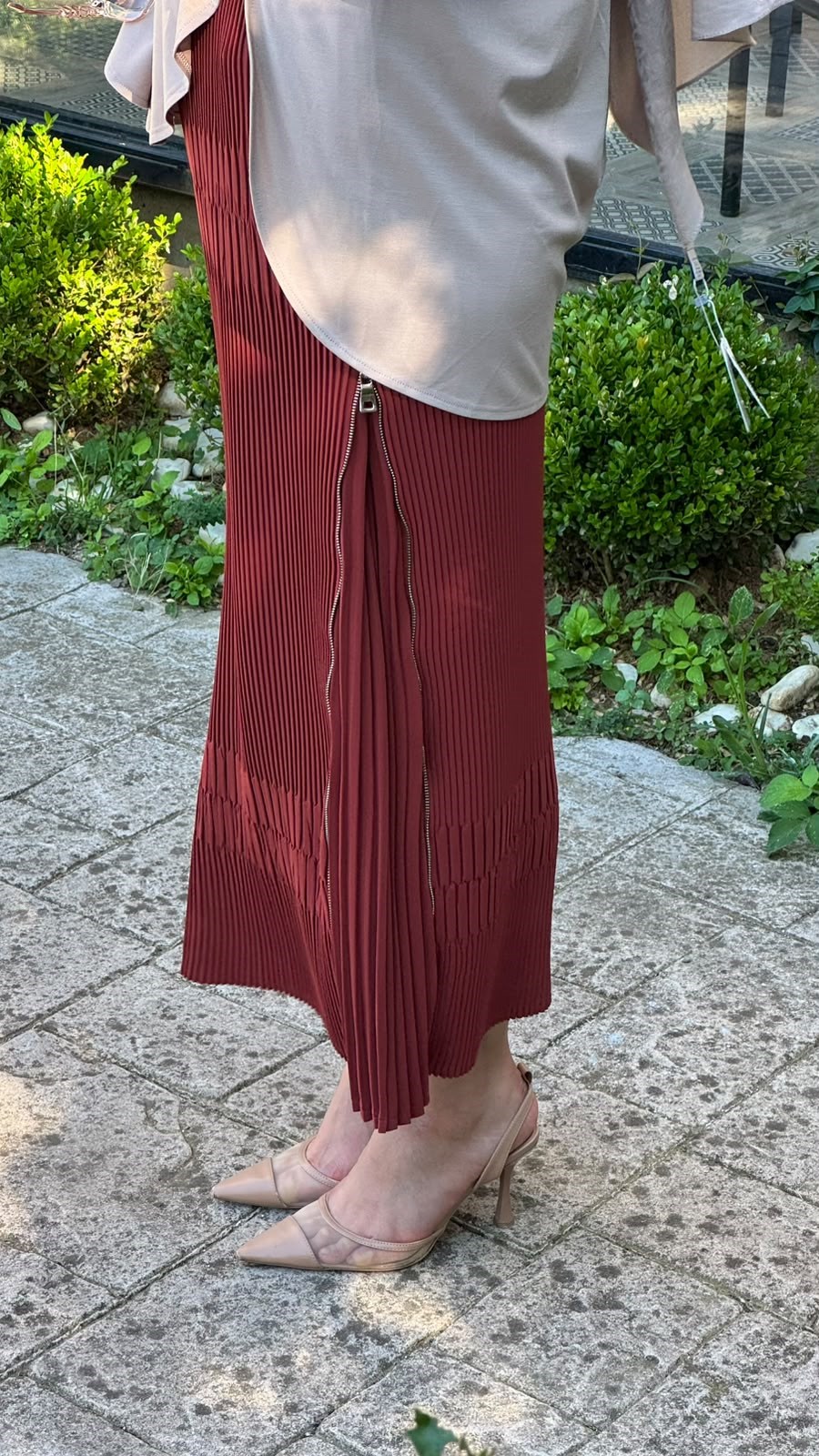 Misswhence Fermuar Detaylı Pilise Etek Bordo 38921
