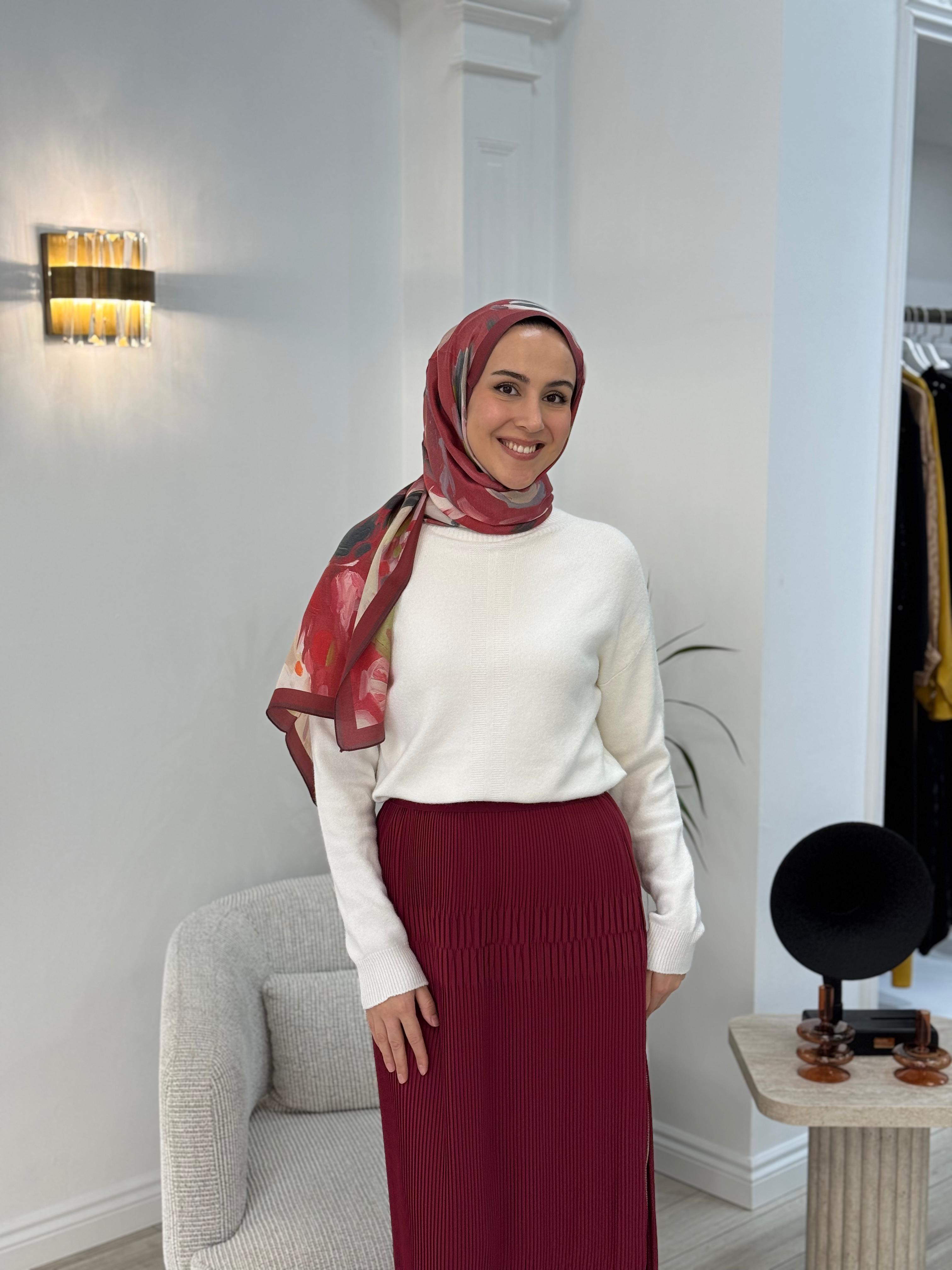 Misswhence Fermuar Detaylı Pilise Etek Bordo 36921