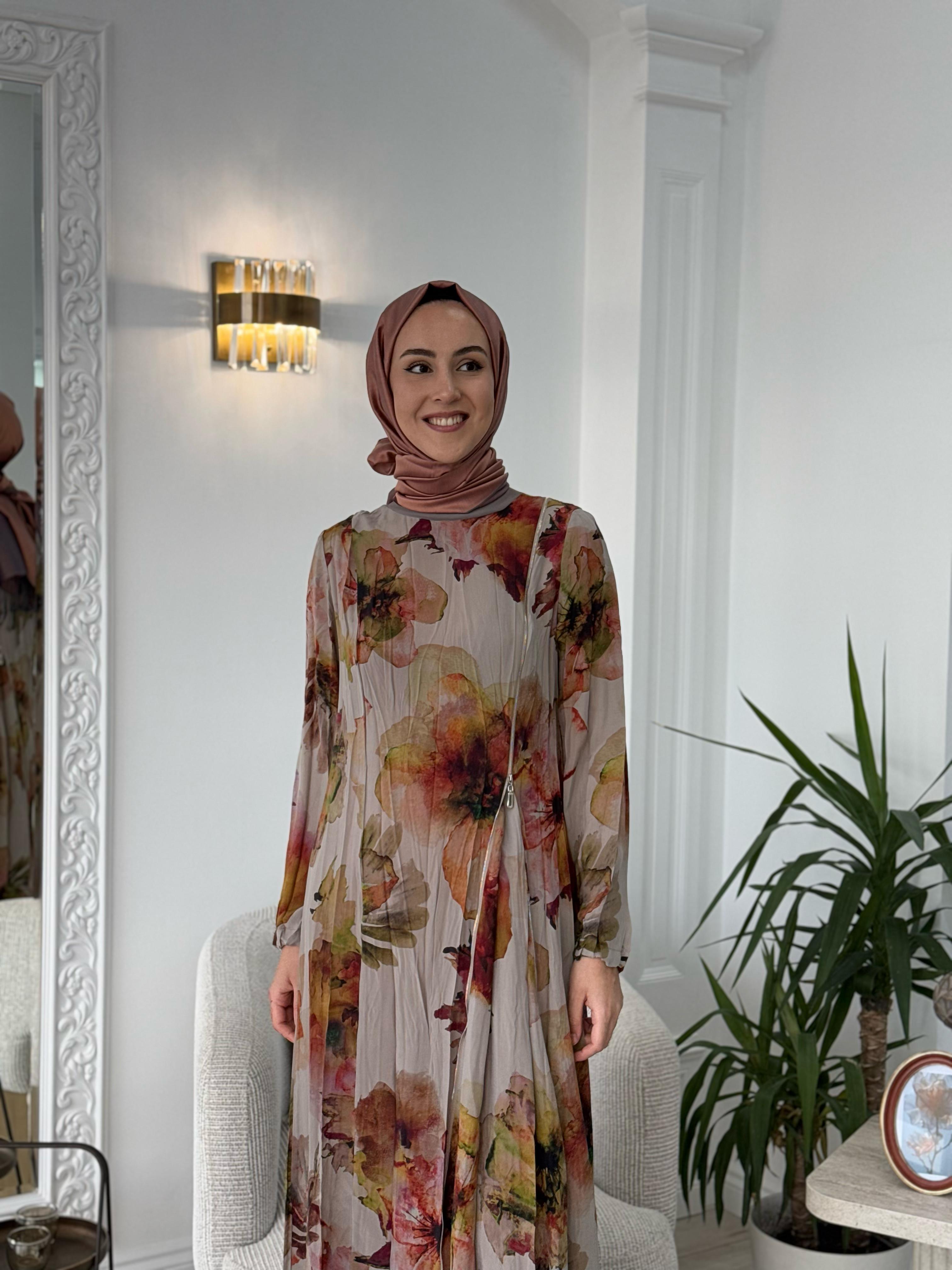 Misswhence Fermuar Detaylı Taş Baskılı Elbise 37830