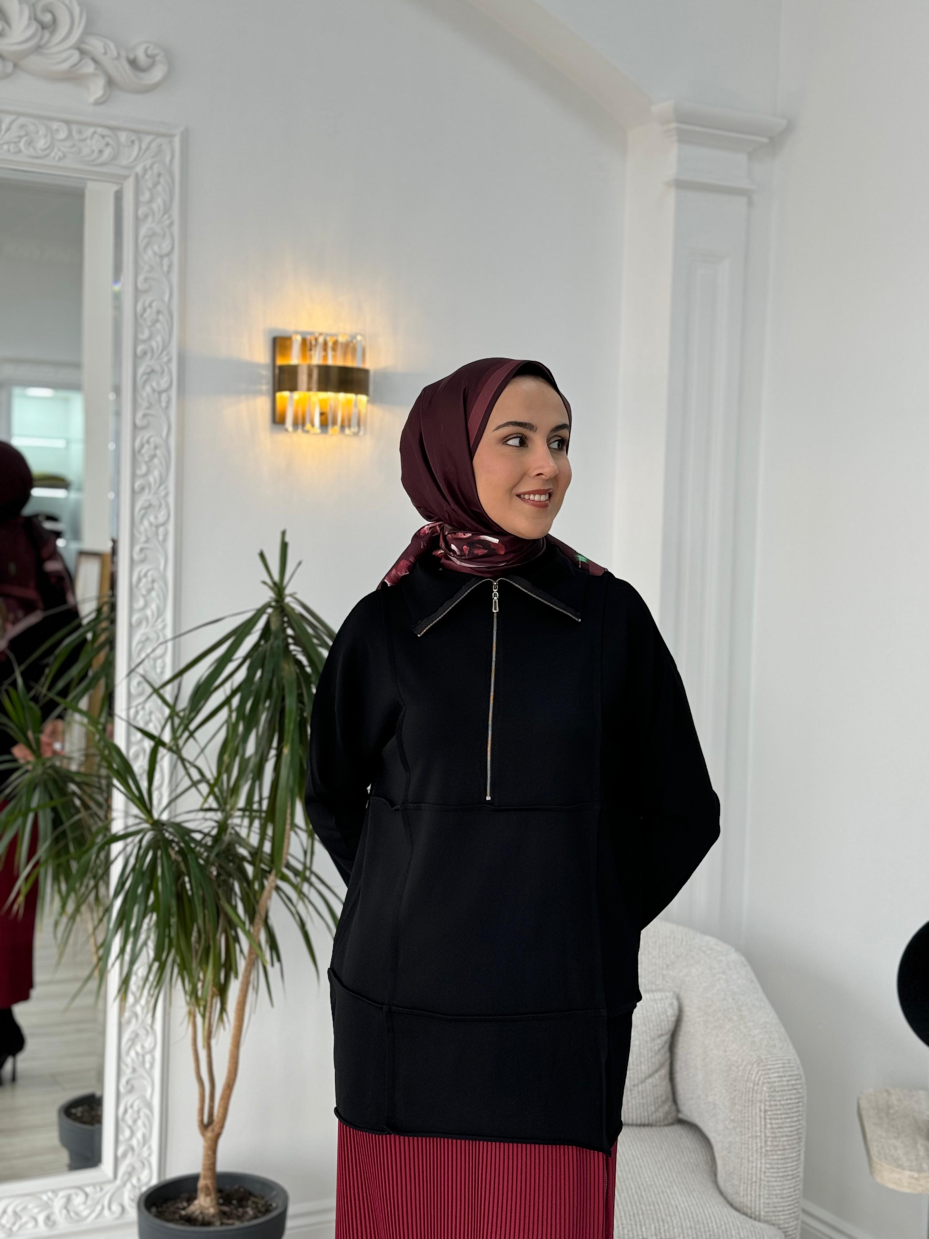 Misswhence Fermuar Detaylı Triko Tunik Siyah 36016