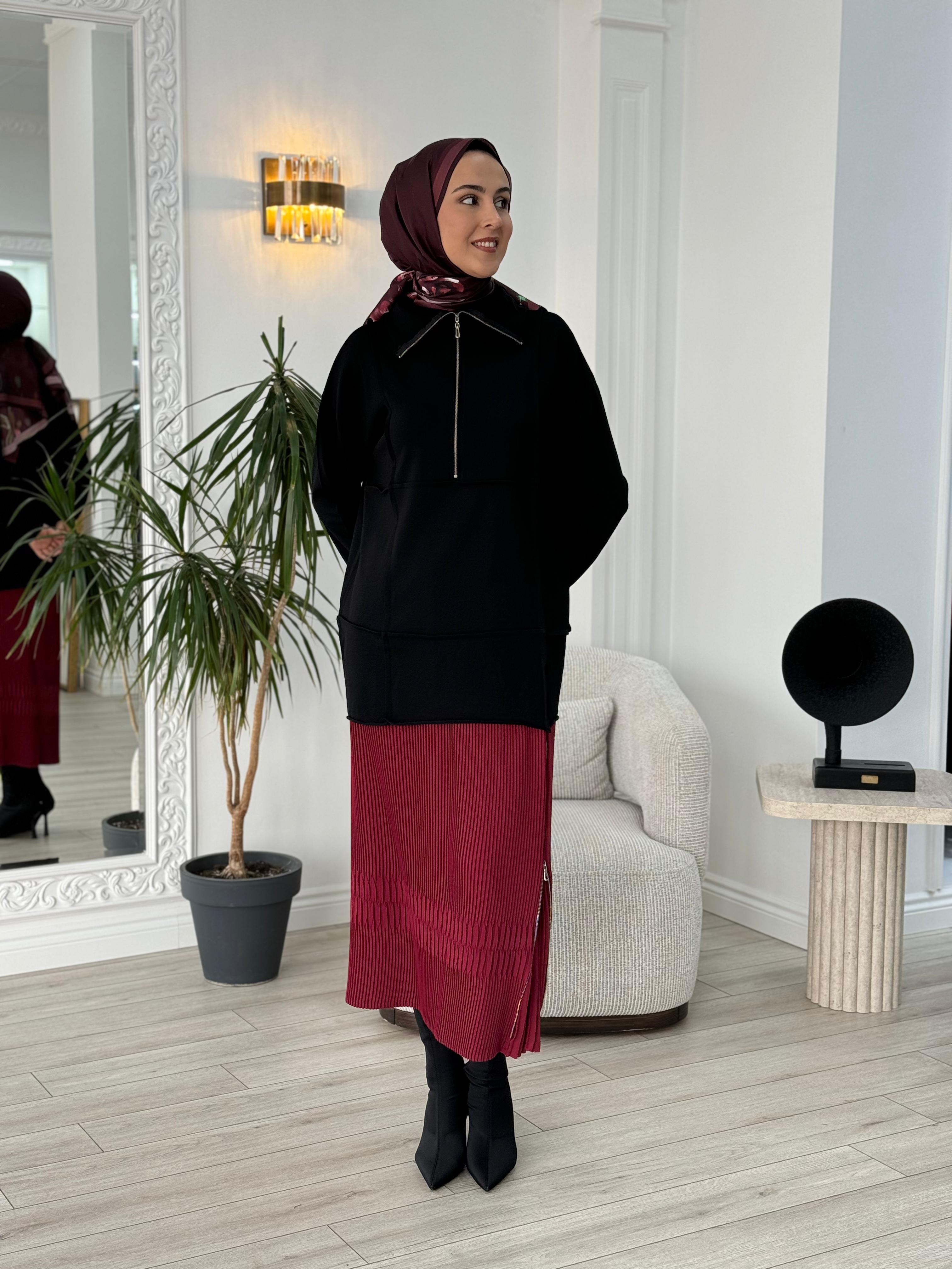 Misswhence Fermuar Detaylı Triko Tunik Siyah 36016