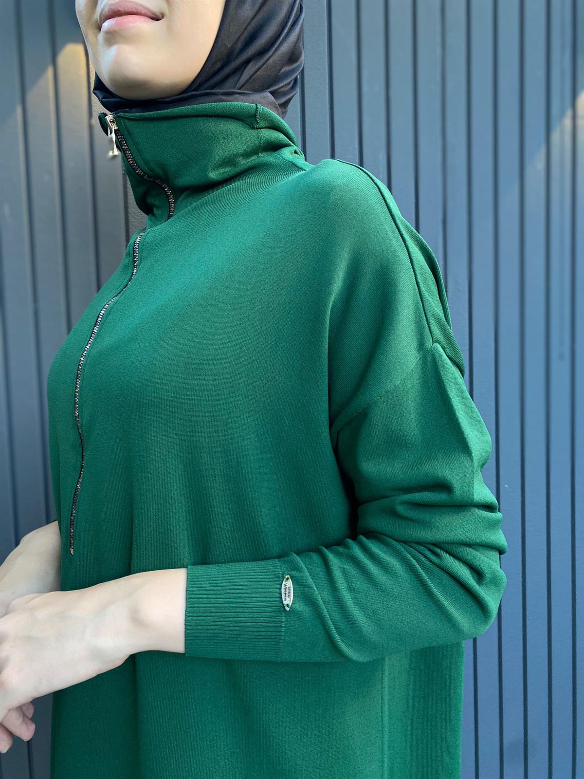 Misswhence Fermuar Detaylı Triko Yeşil Tunik MİSS-224
