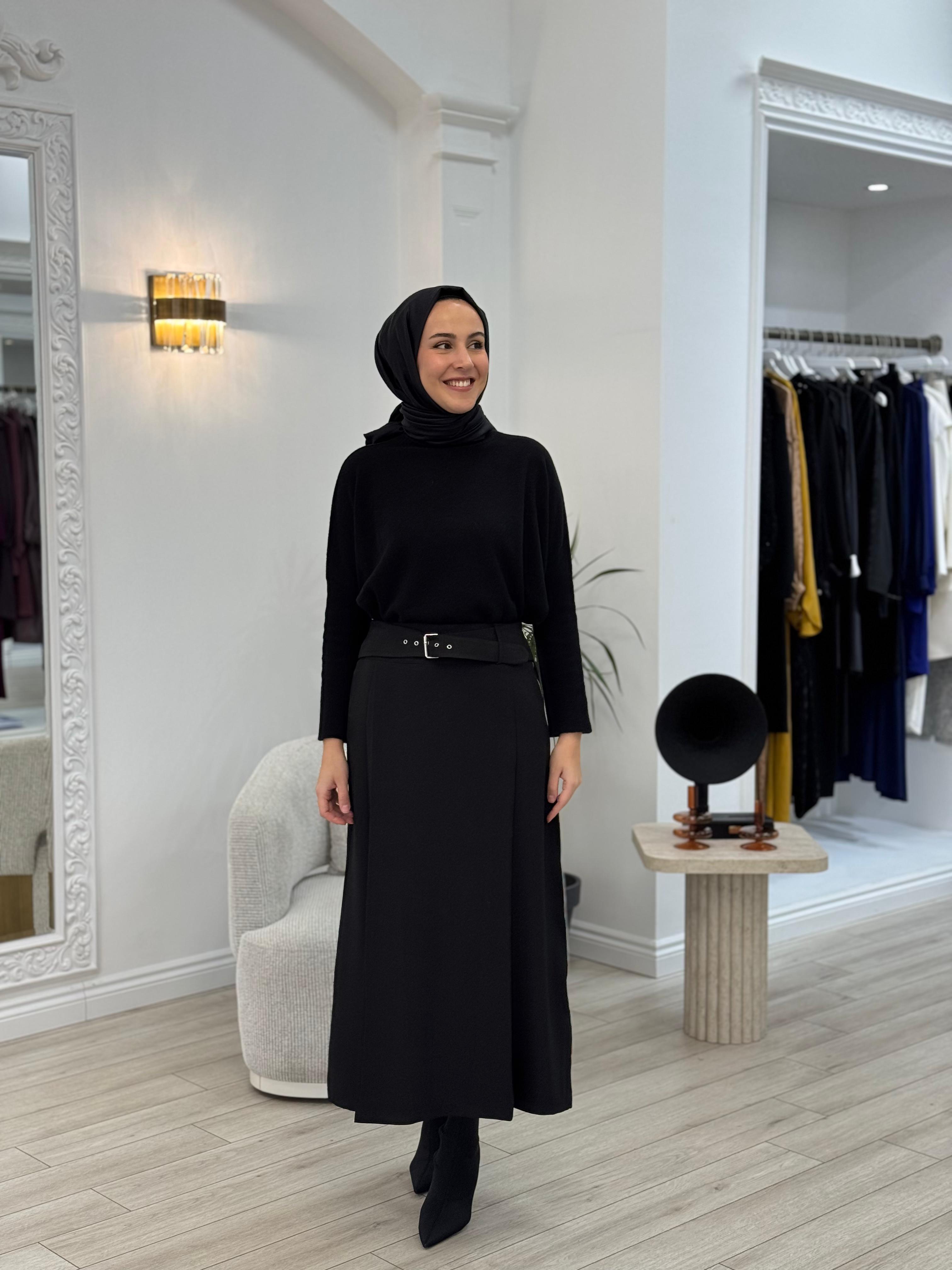 Misswhence Fermuar Ve Kemer Detaylı Etek Siyah 36904