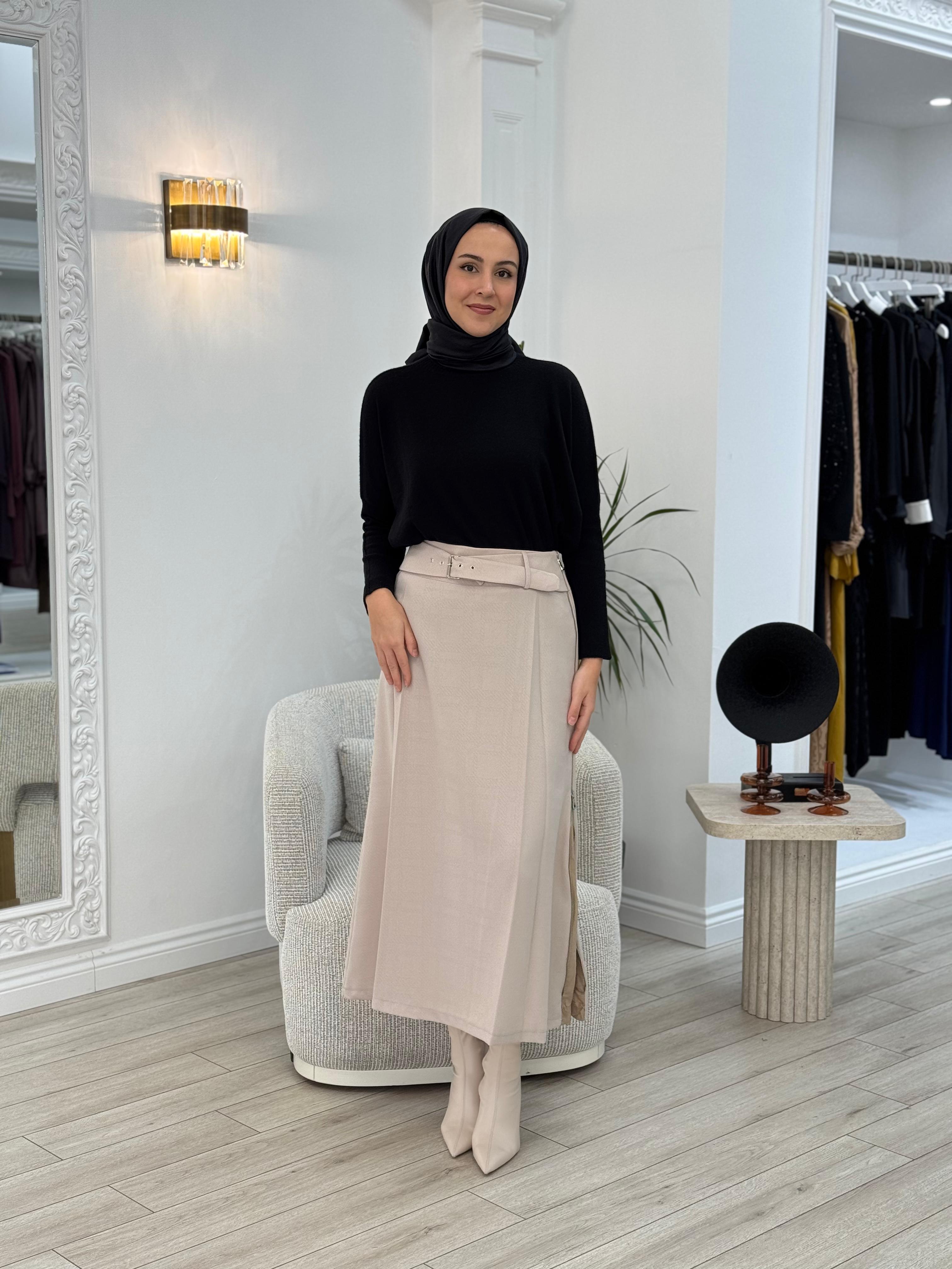 Misswhence Fermuar ve Kemer Detaylı Etek Taş 36904