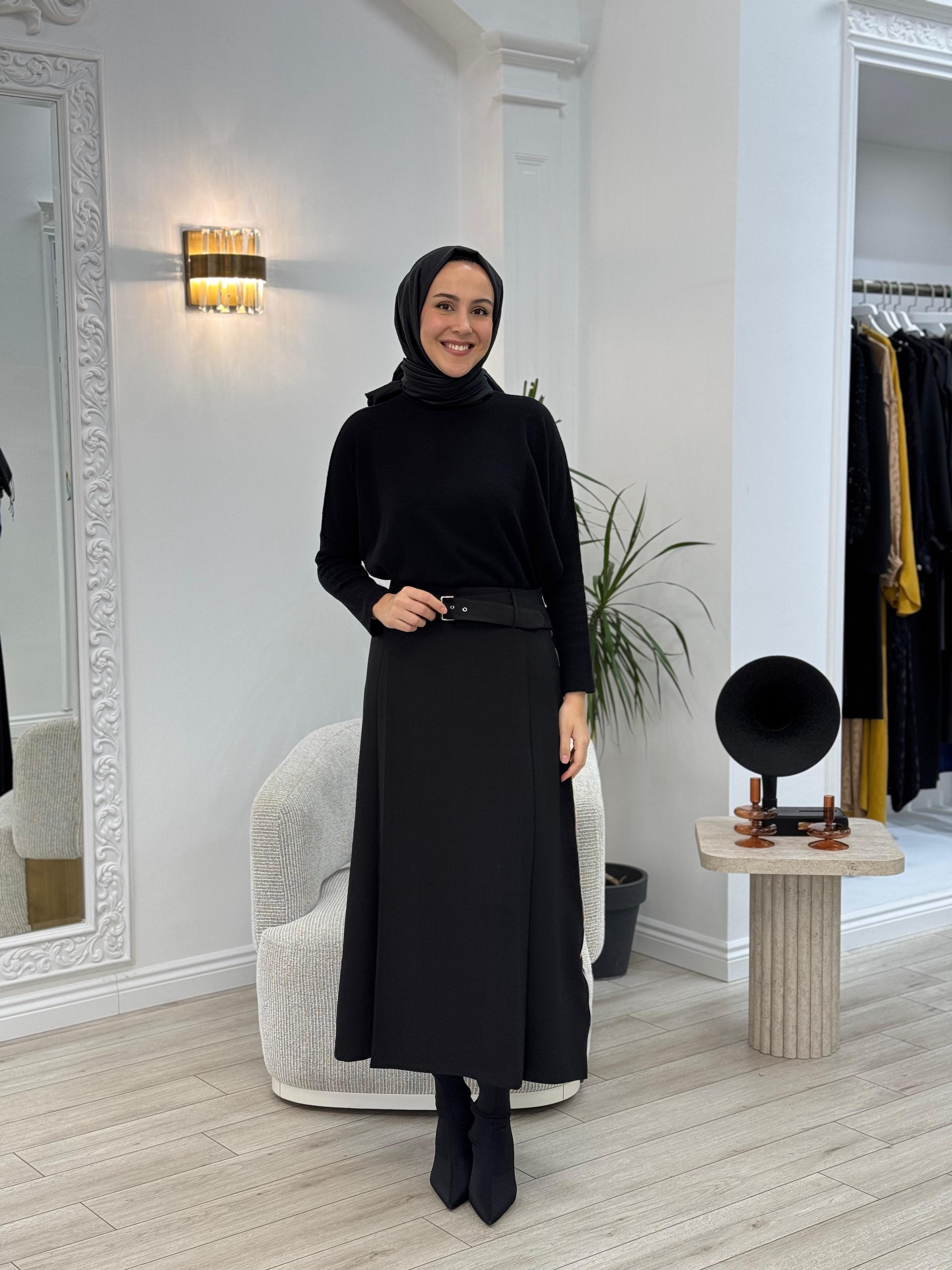 Misswhence Fermuar Ve Kemer Detaylı Etek Siyah 36904