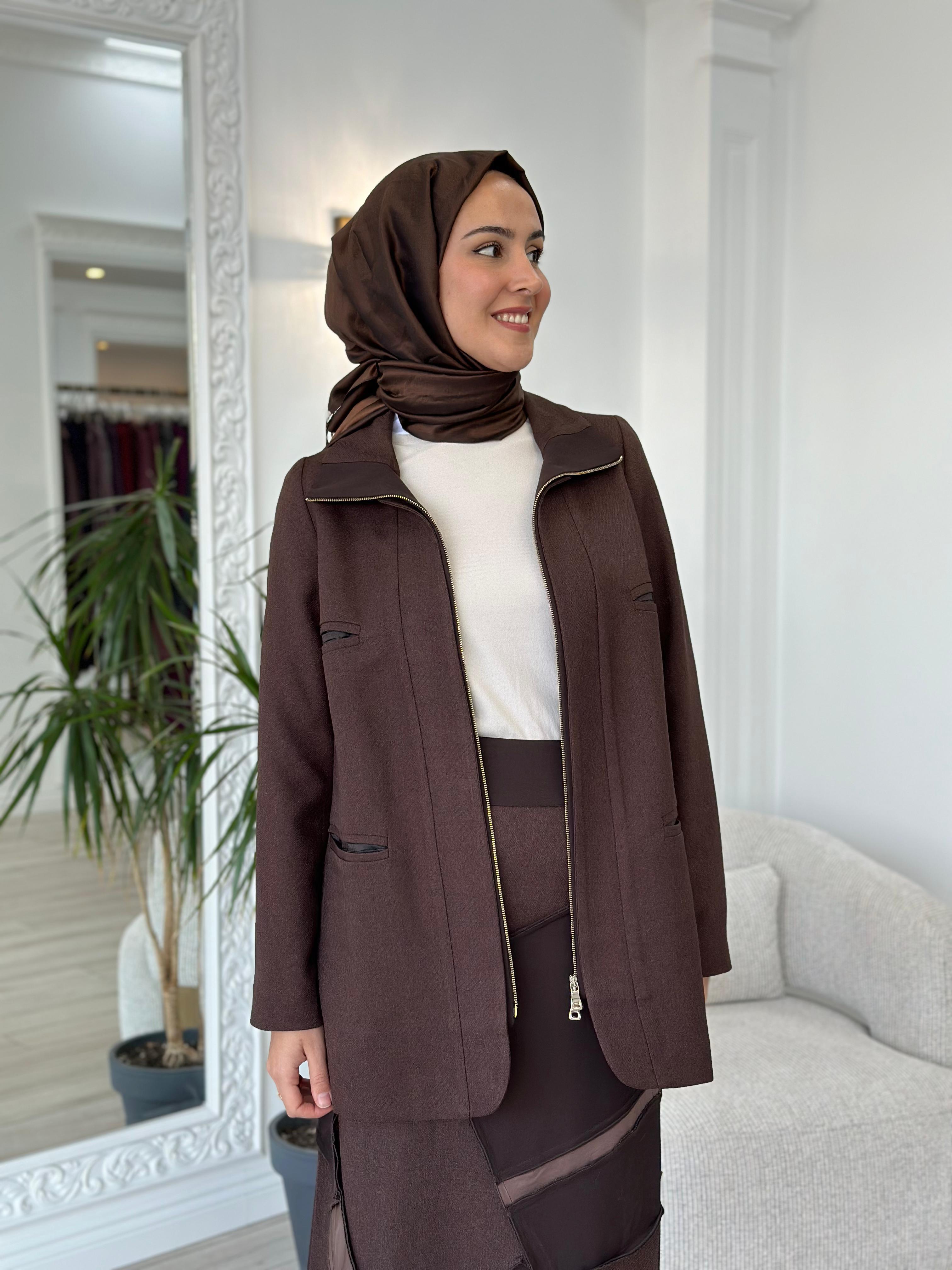 Misswhence Fermuarlı Ceket Kahverengi 36206