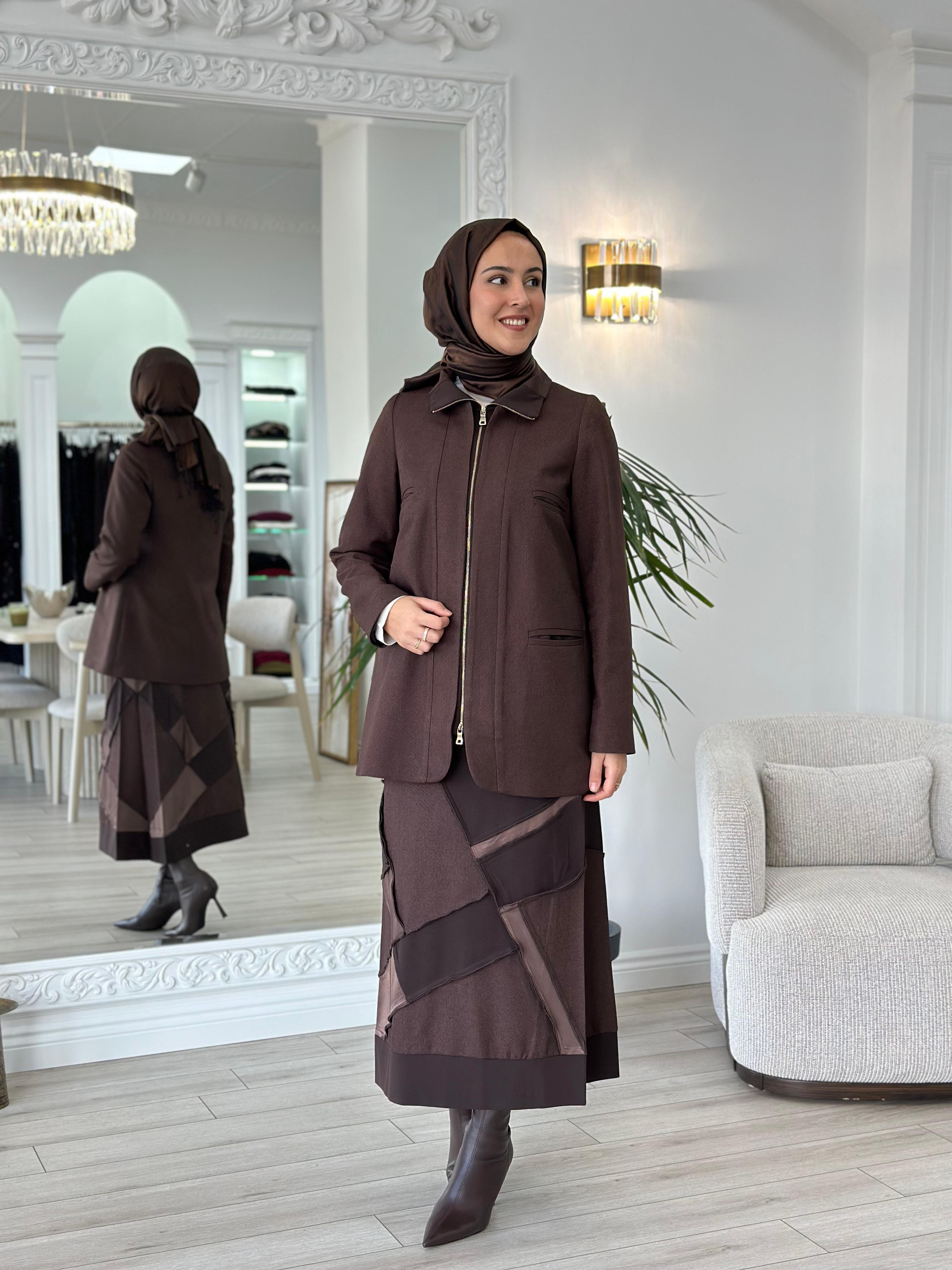Misswhence Fermuarlı Ceket Kahverengi 36206