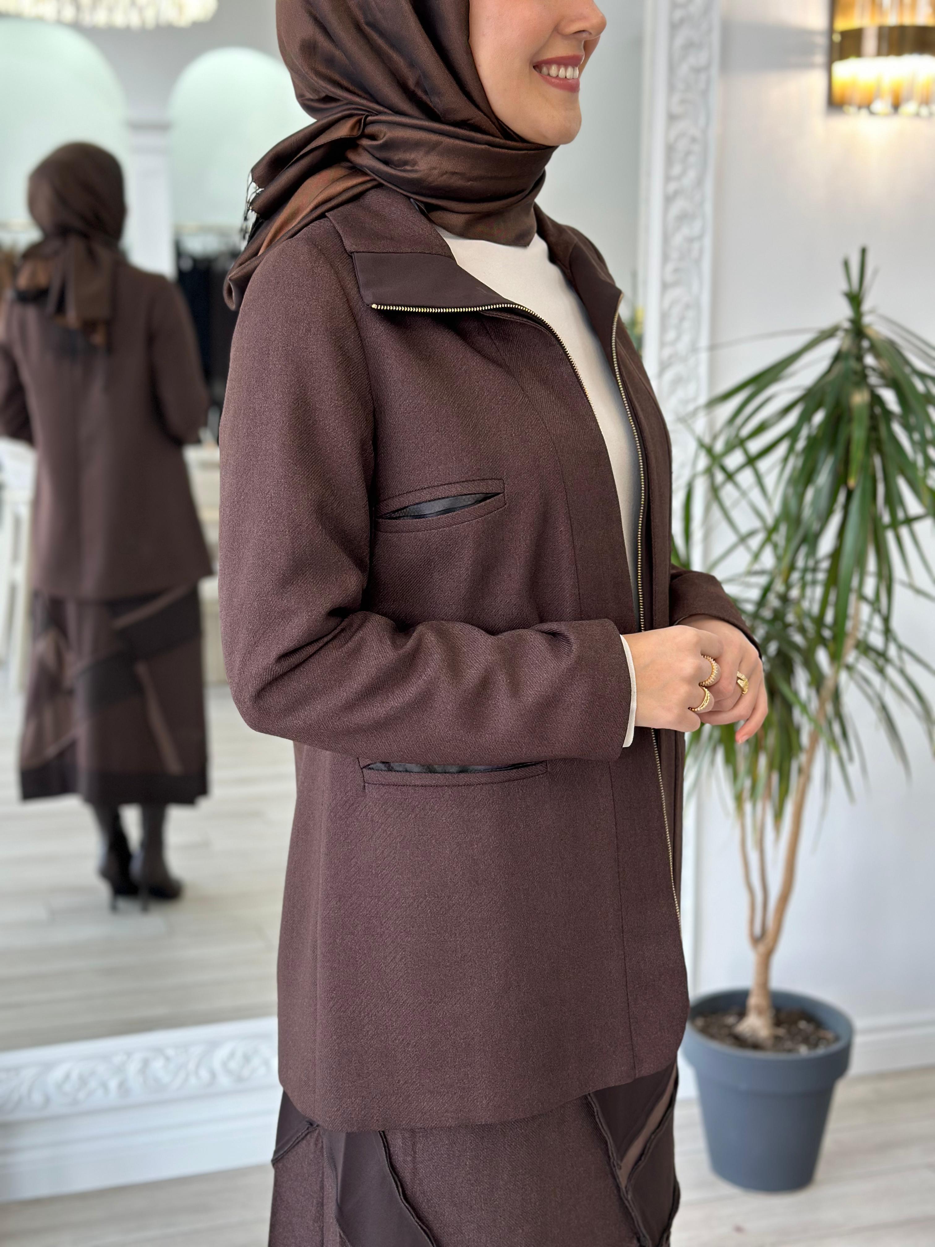 Misswhence Fermuarlı Ceket Kahverengi 36206