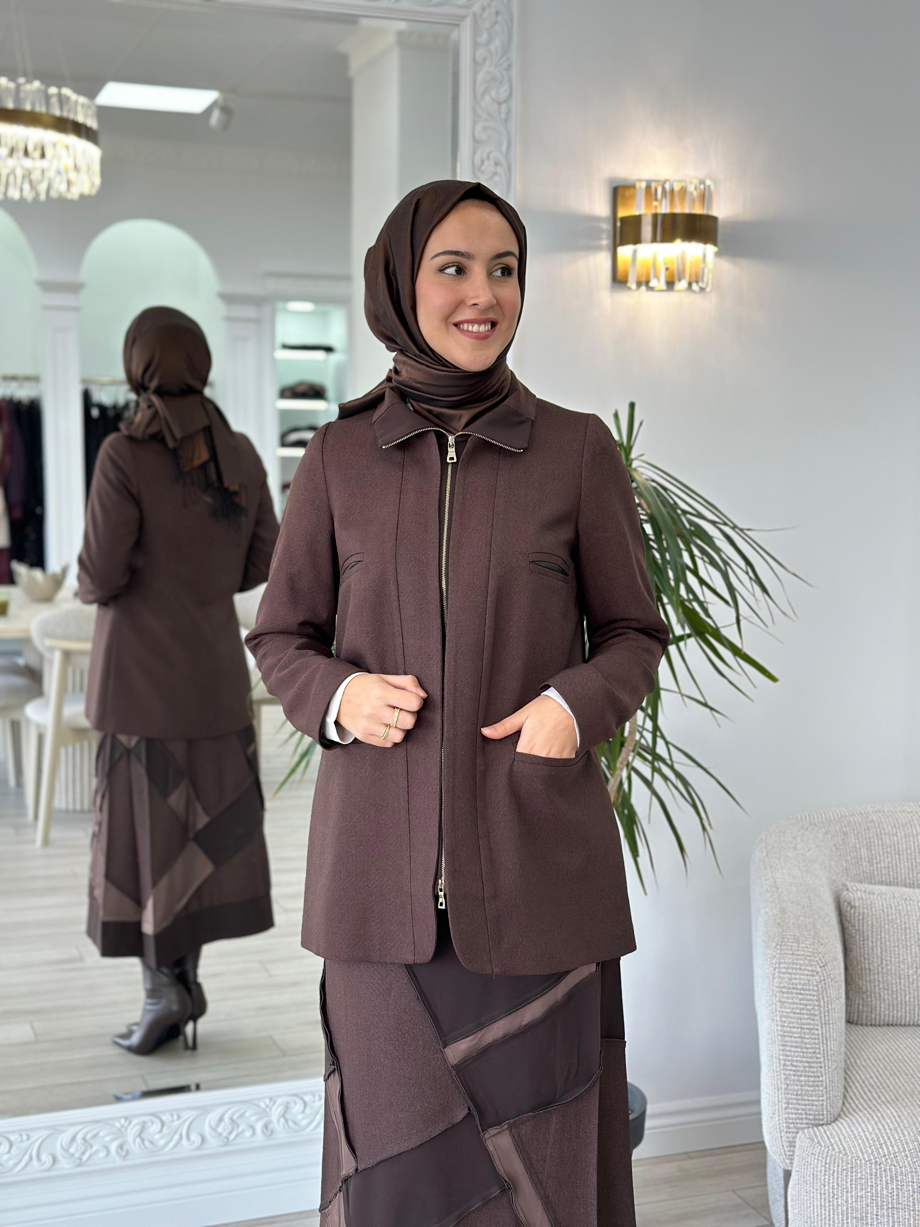 Misswhence Fermuarlı Ceket Kahverengi 36206