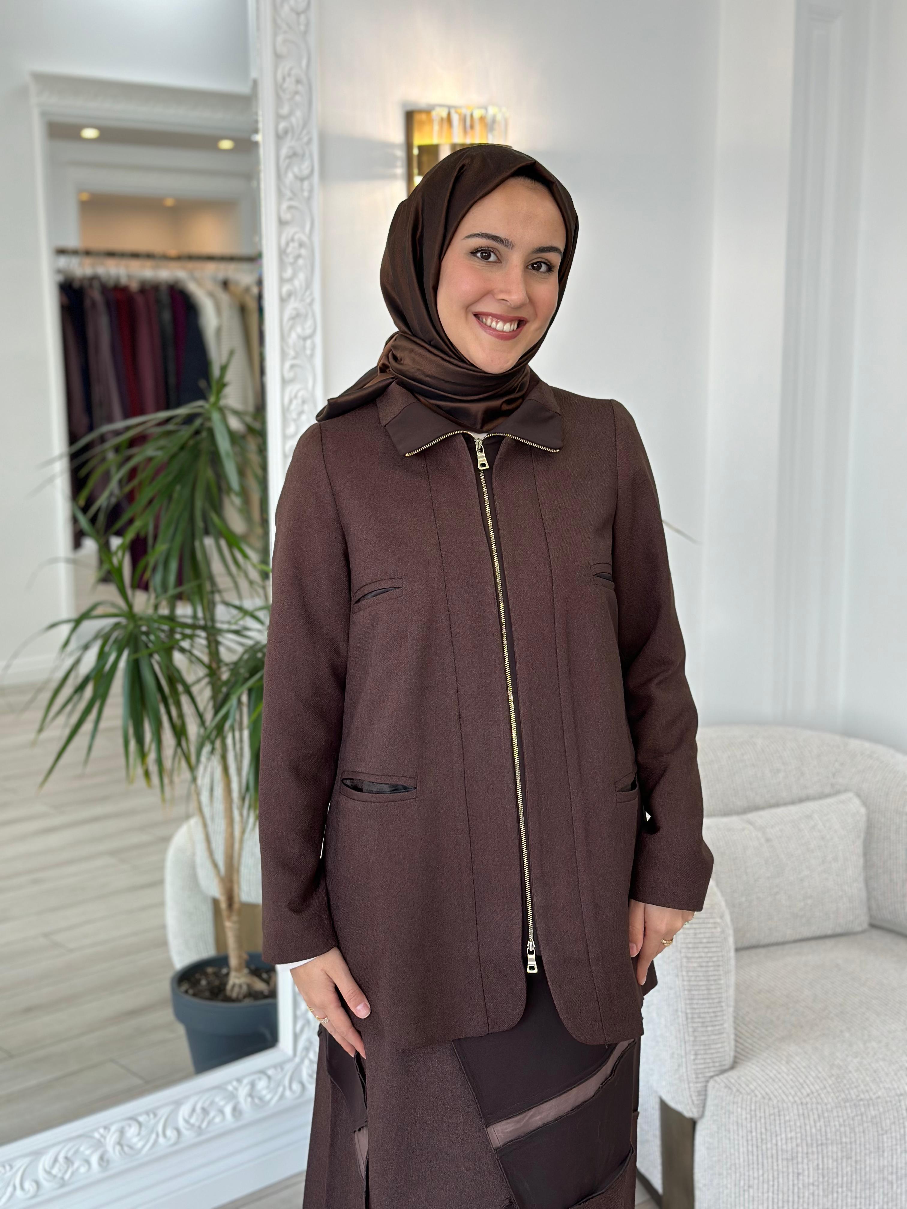Misswhence Fermuarlı Ceket Kahverengi 36206