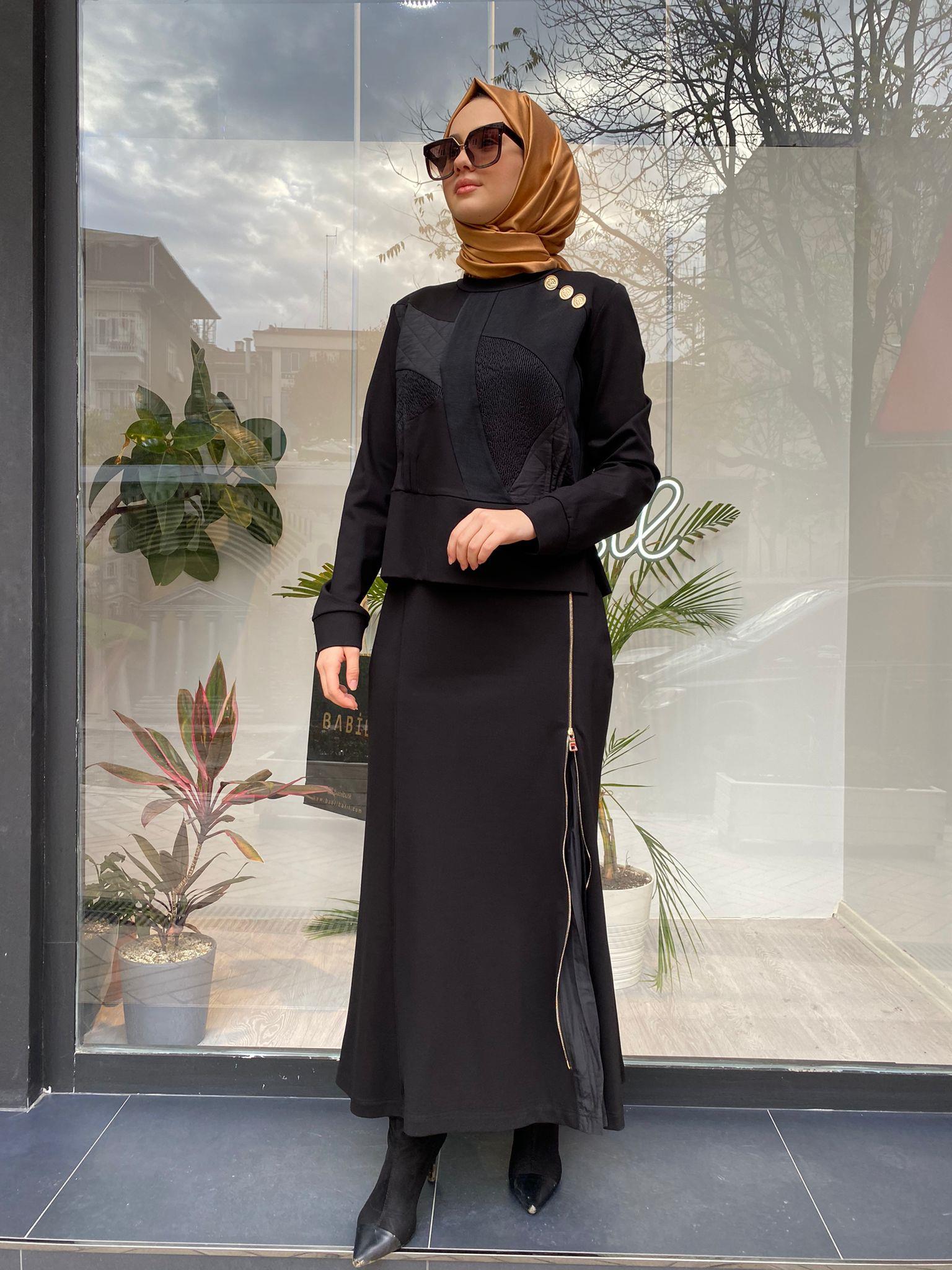 Misswhence Fermuarlı Çelik Örme Etek Siyah 34908