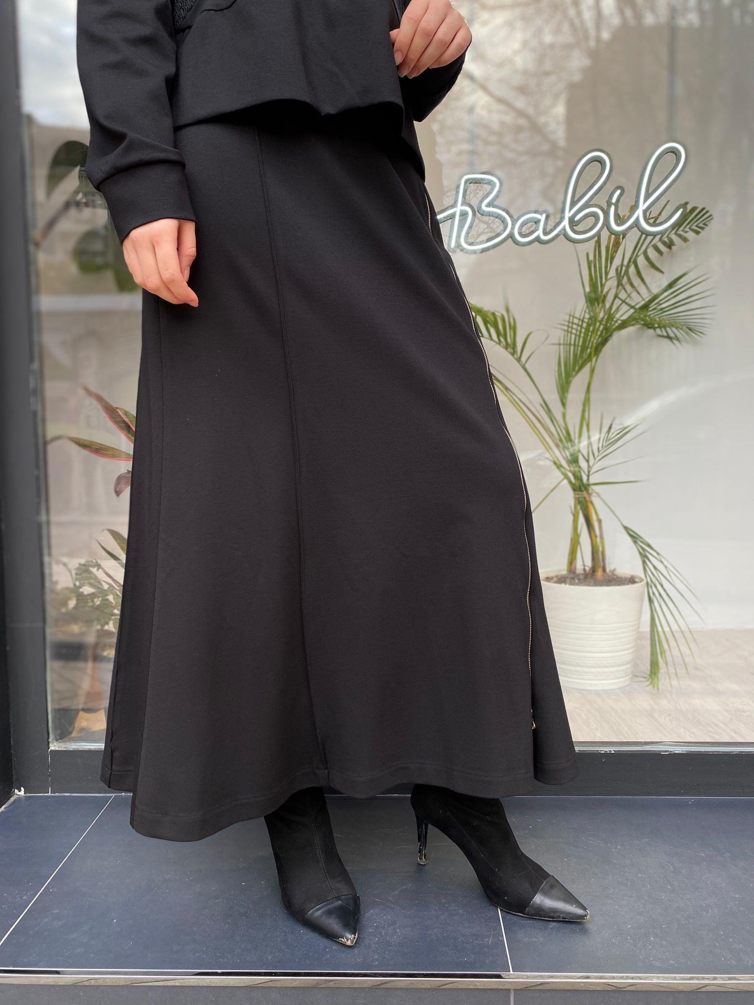 Misswhence Fermuarlı Çelik Örme Etek Siyah 34908