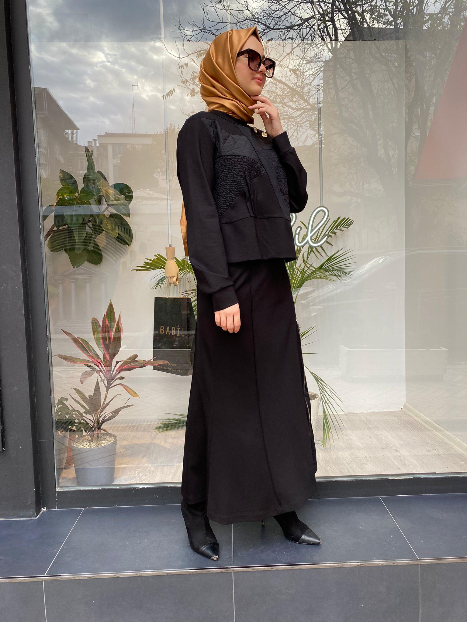 Misswhence Fermuarlı Çelik Örme Etek Siyah 34908
