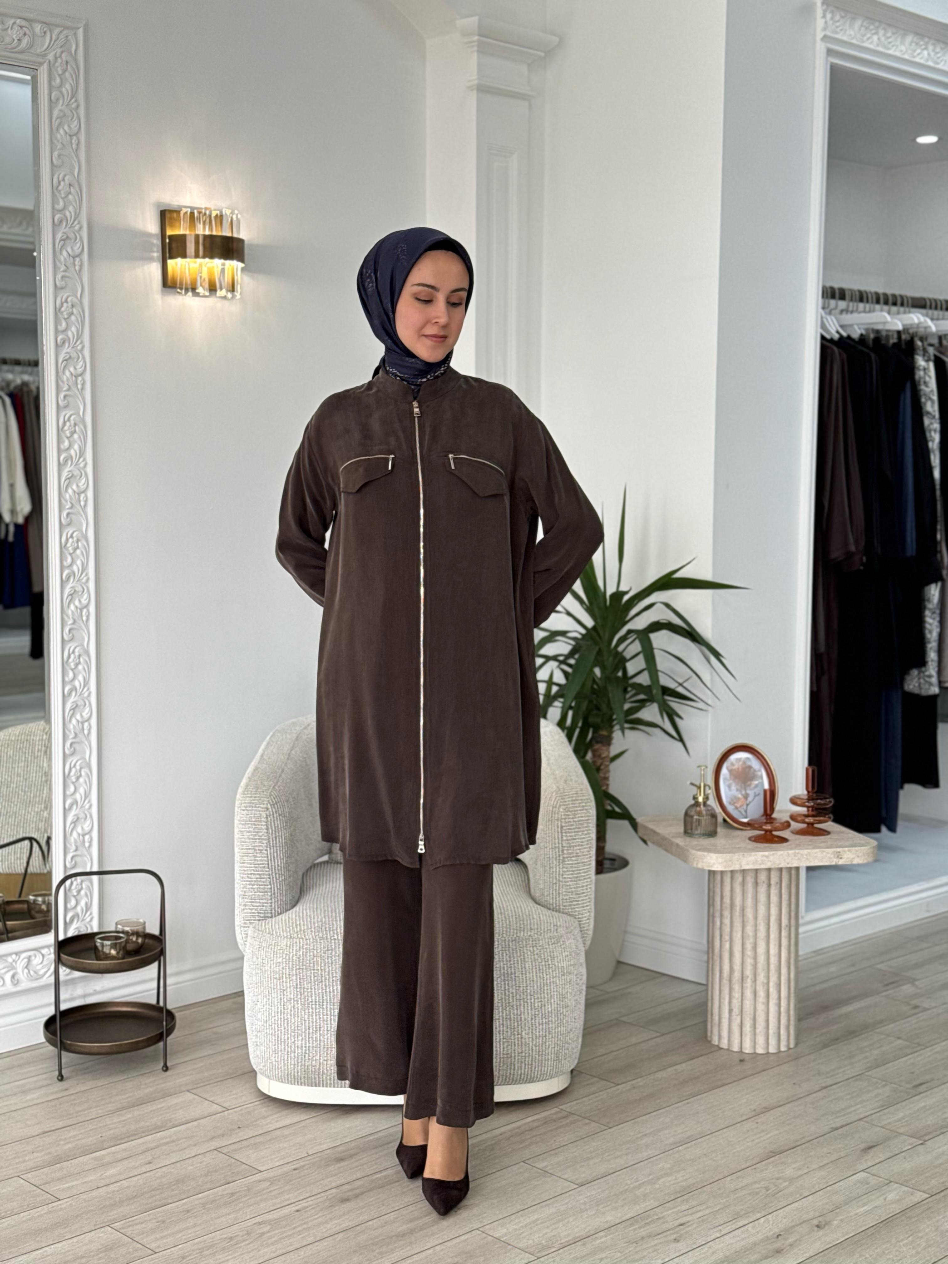 Misswhence Fermuarlı Cupro Kap Kahverengi  37402
