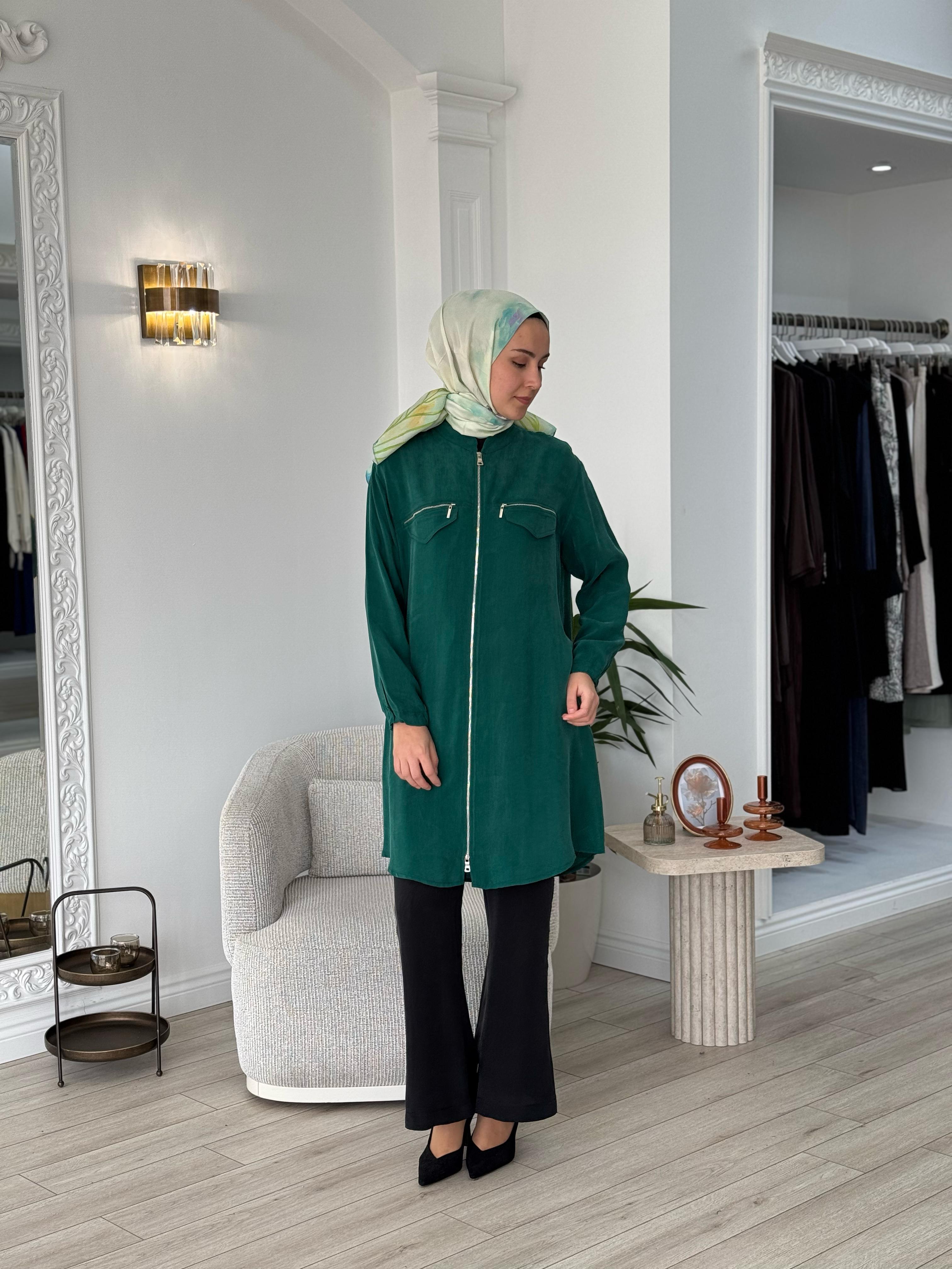 Misswhence Fermuarlı Cupro Kap Yeşil 37402