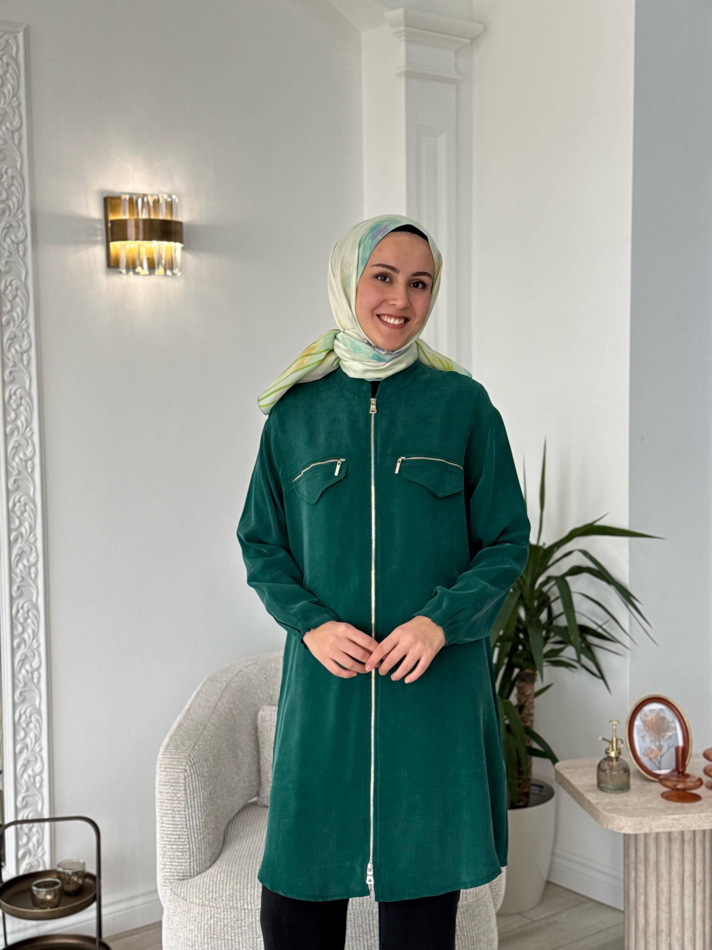 Misswhence Fermuarlı Cupro Kap Yeşil 37402