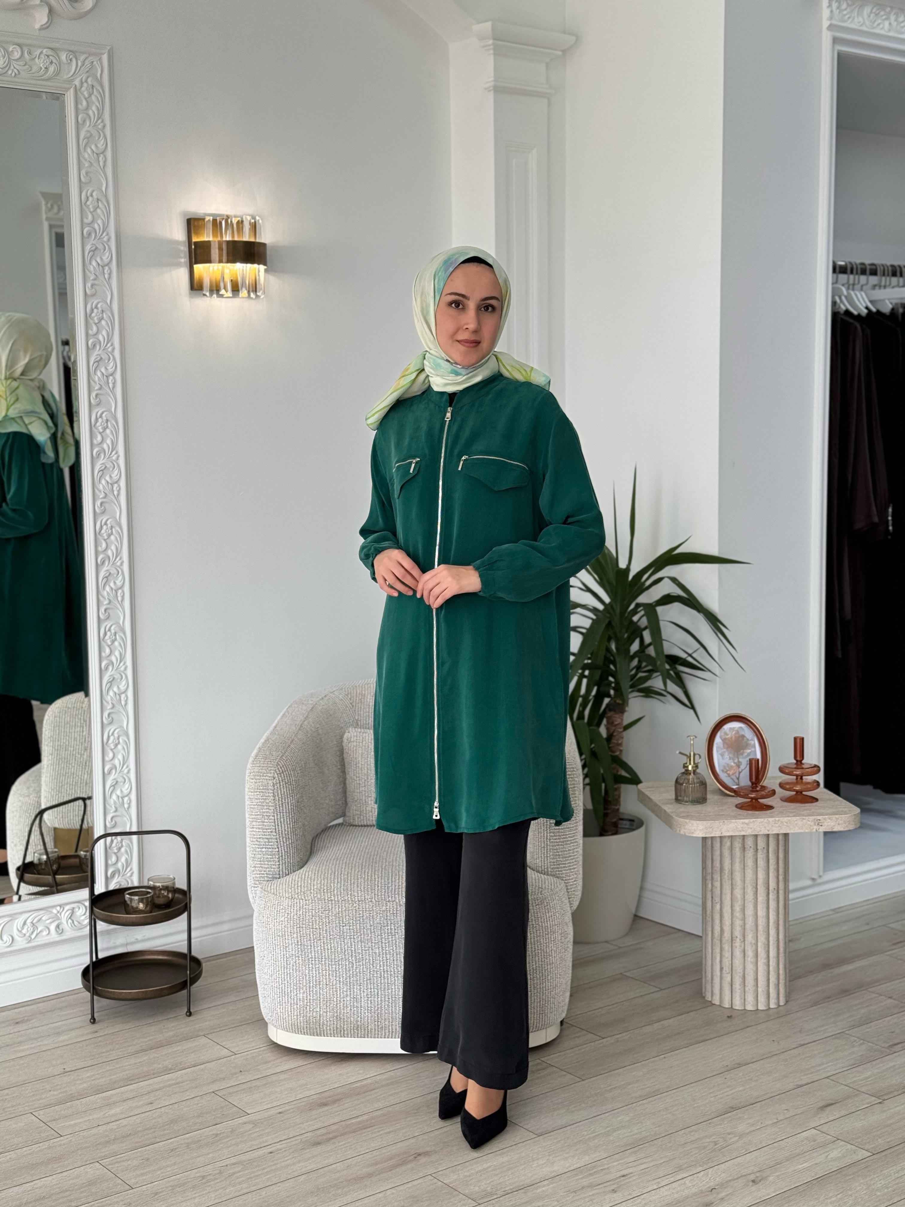 Misswhence Fermuarlı Cupro Kap Yeşil 37402