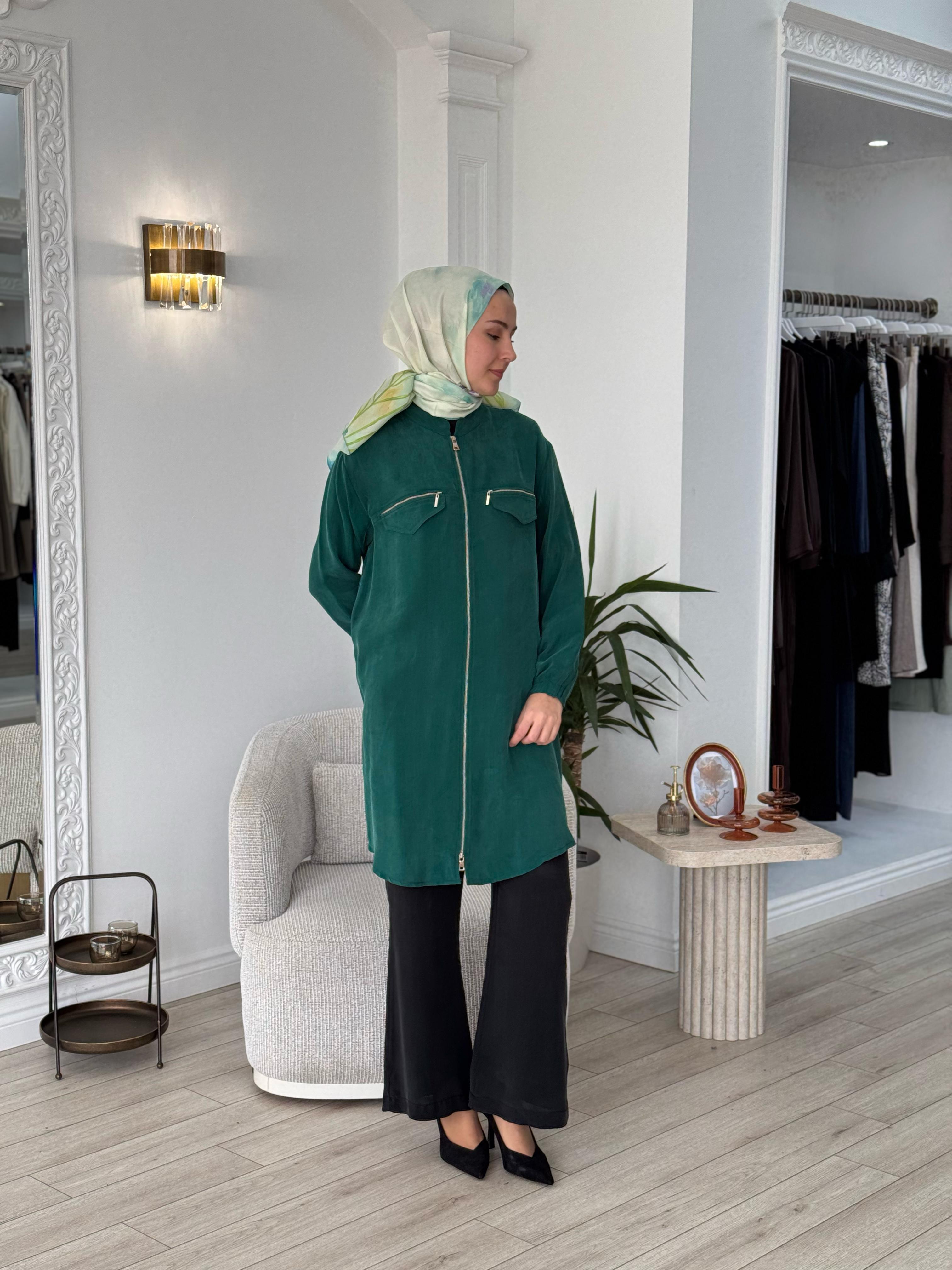 Misswhence Fermuarlı Cupro Kap Yeşil 37402