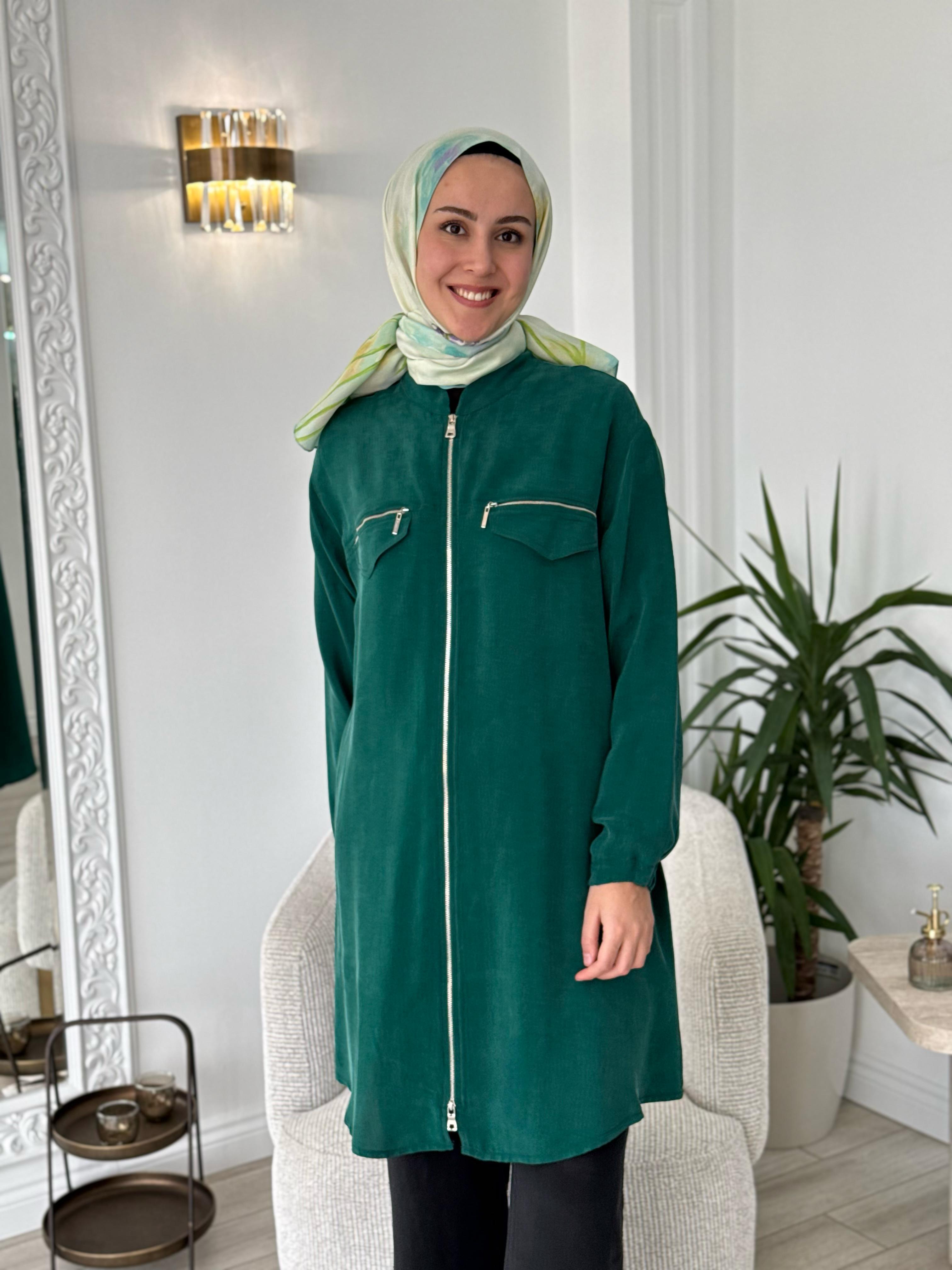 Misswhence Fermuarlı Cupro Kap Yeşil 37402