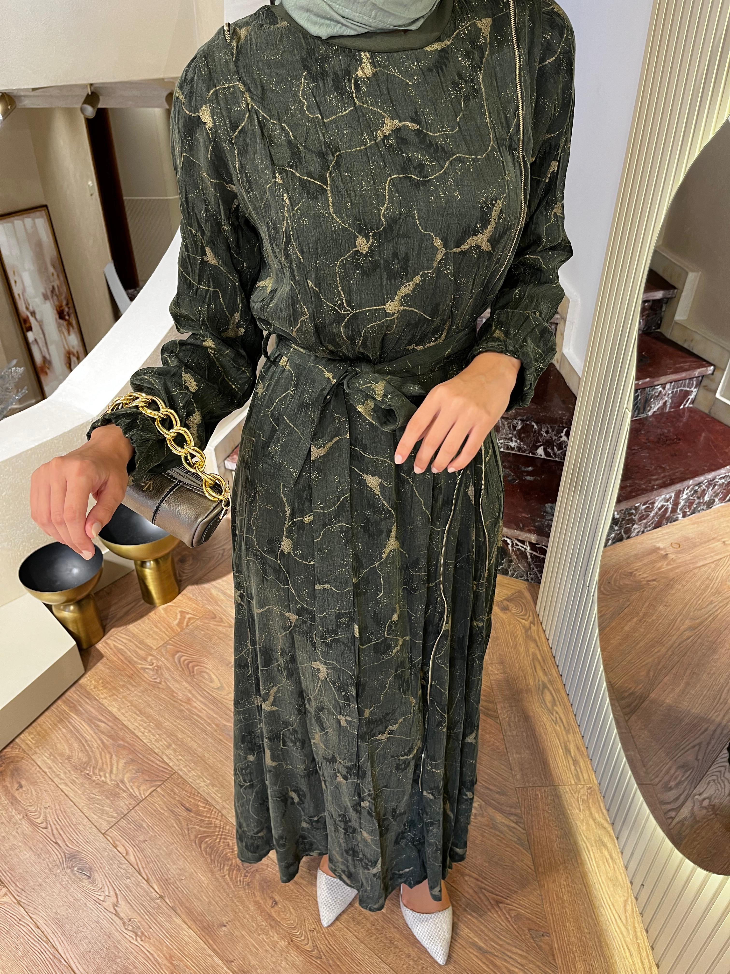 Misswhence Fermuarlı İpek Elbise Haki 36802