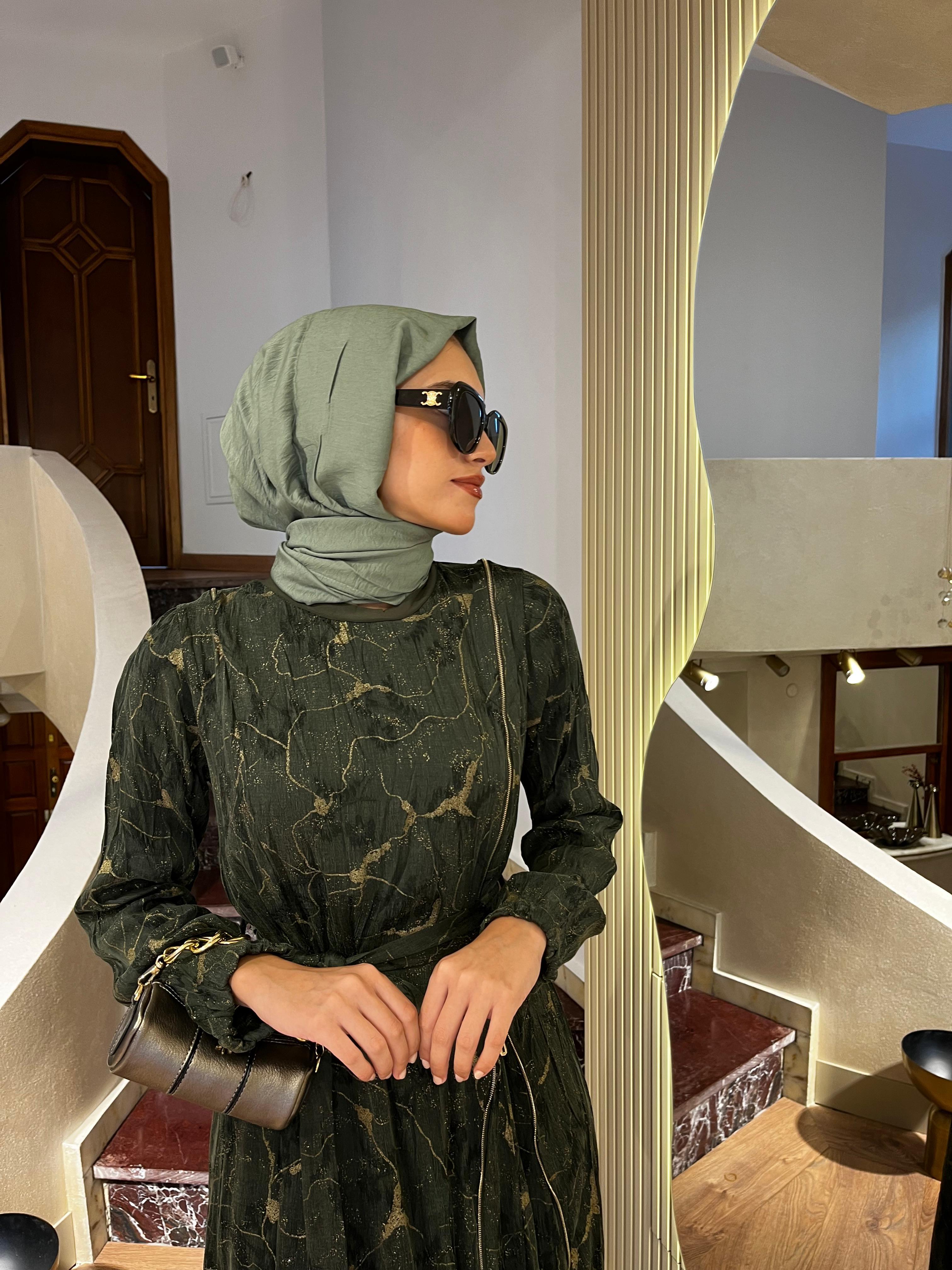 Misswhence Fermuarlı İpek Elbise Haki 36802