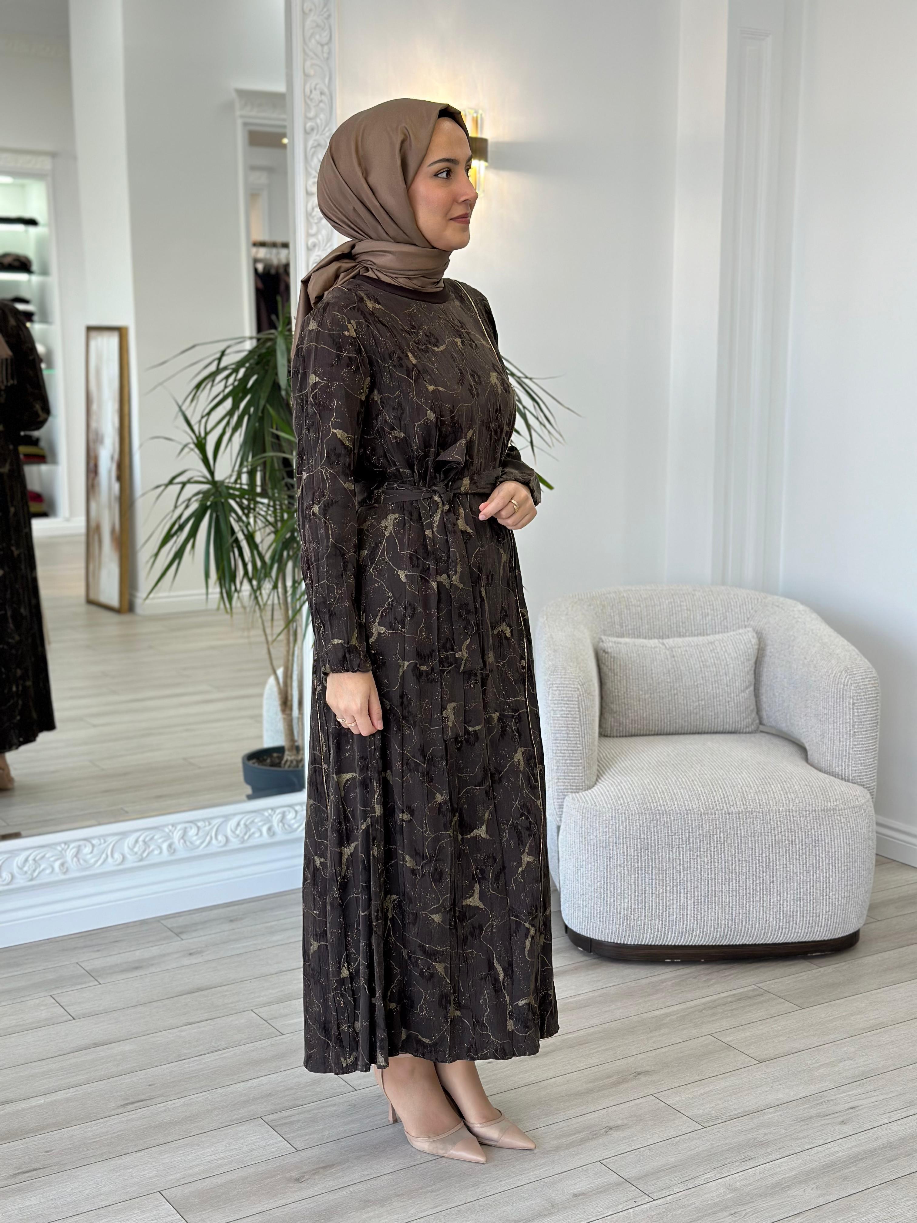 Misswhence Fermuarlı İpek Elbise Kahverengi 36802