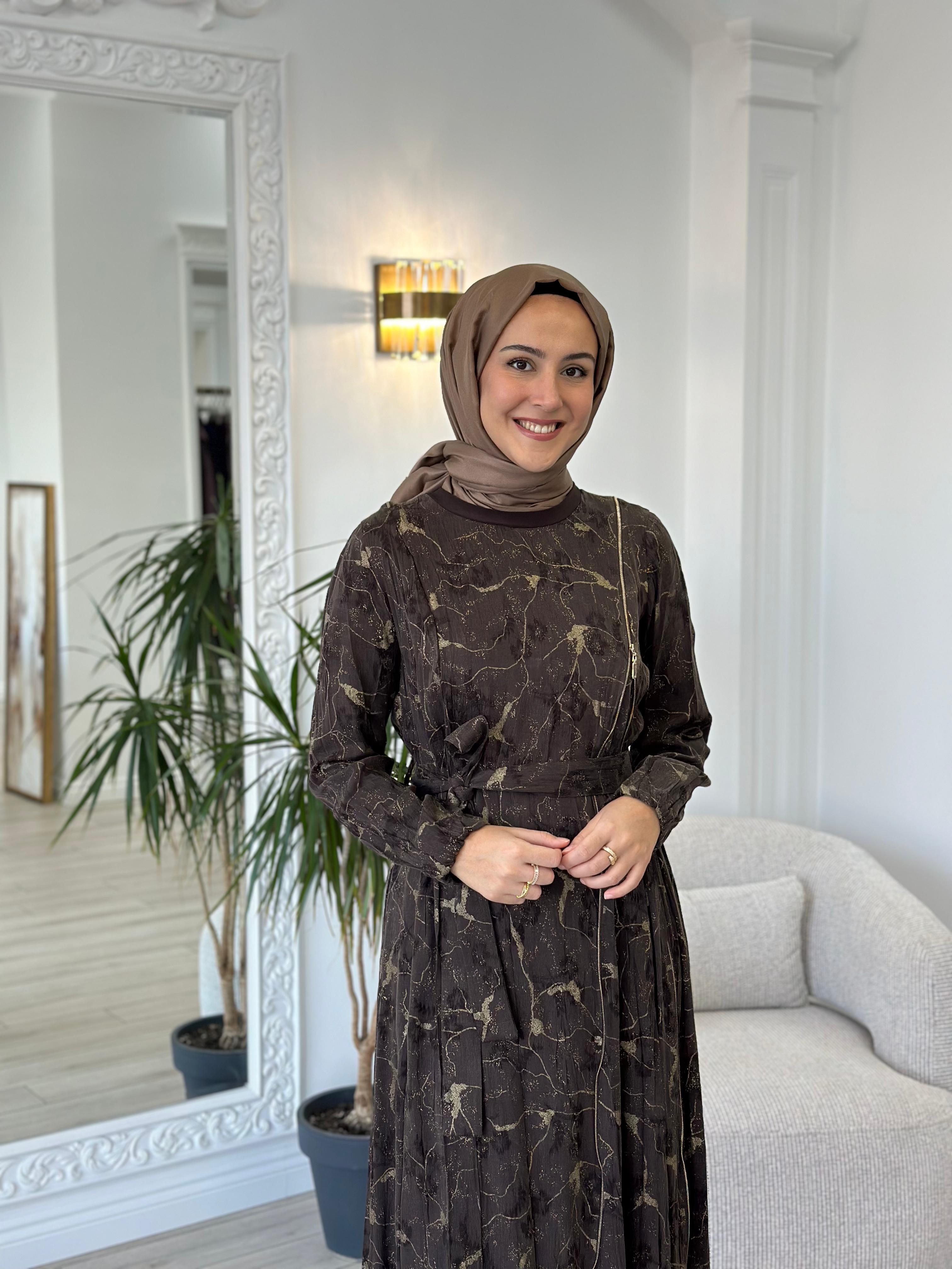 Misswhence Fermuarlı İpek Elbise Kahverengi 36802
