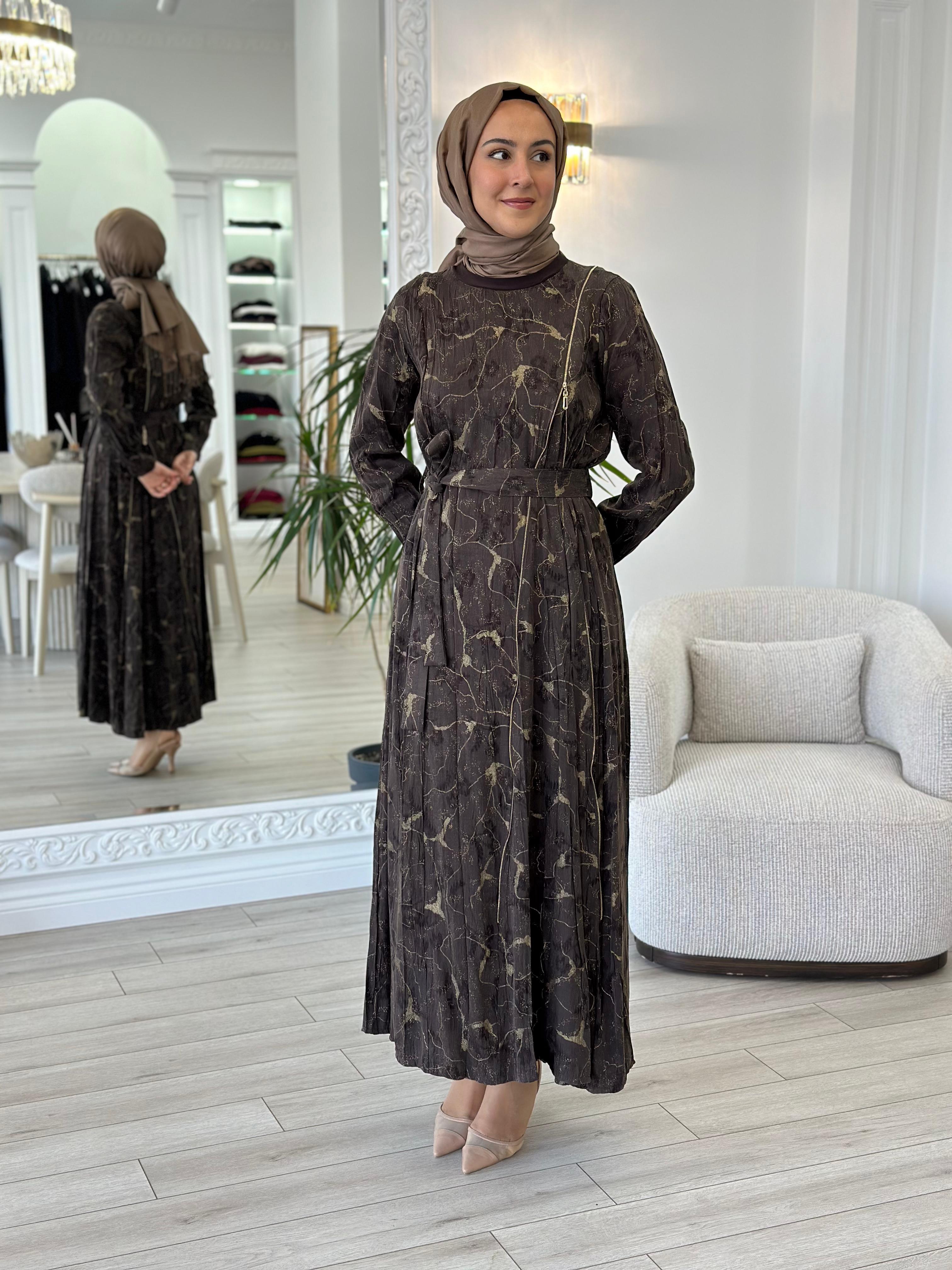 Misswhence Fermuarlı İpek Elbise Kahverengi 36802