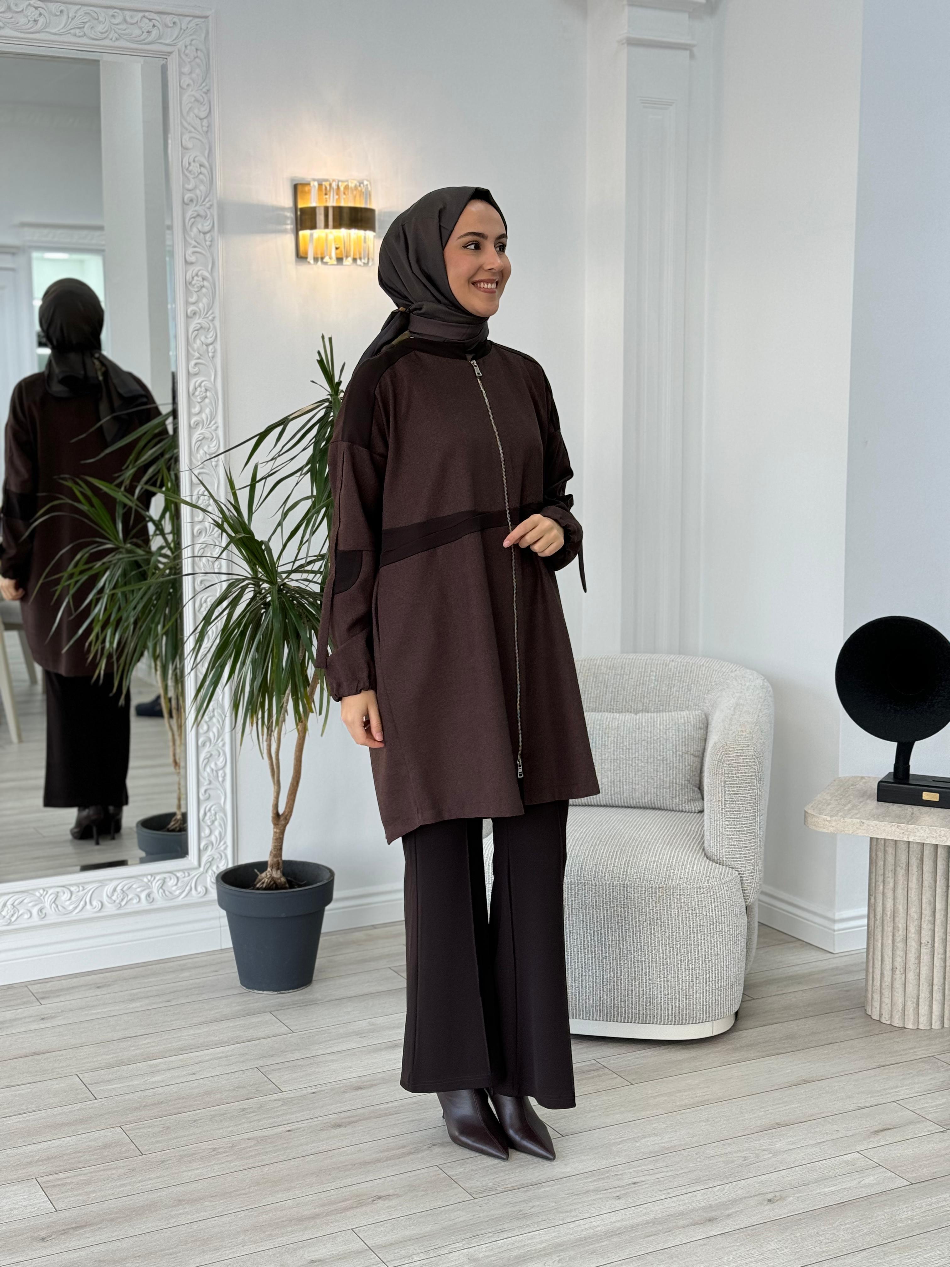 Misswhence Fermuarlı Kısa Kap Kahve 36407