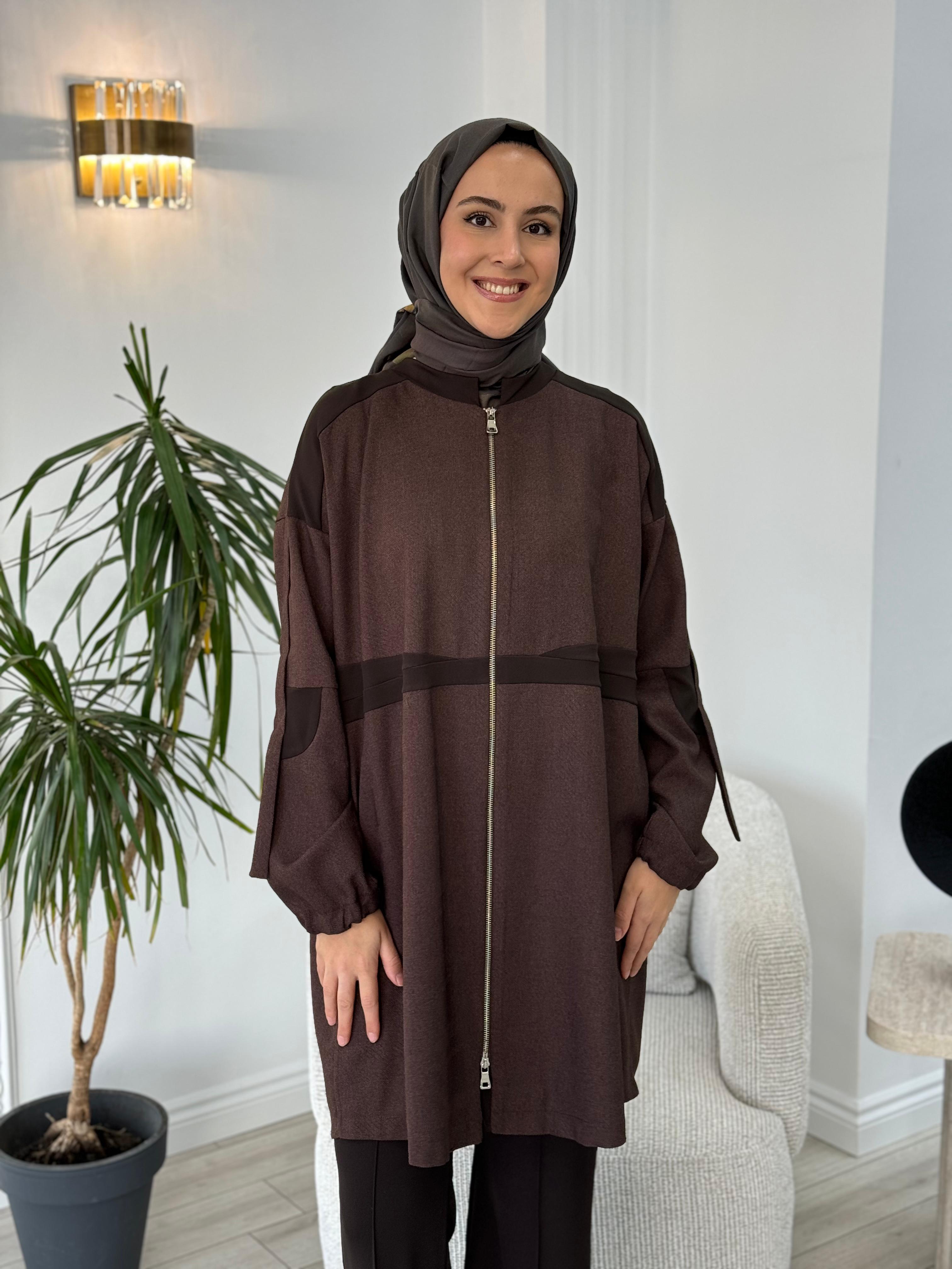 Misswhence Fermuarlı Kısa Kap Kahve 36407