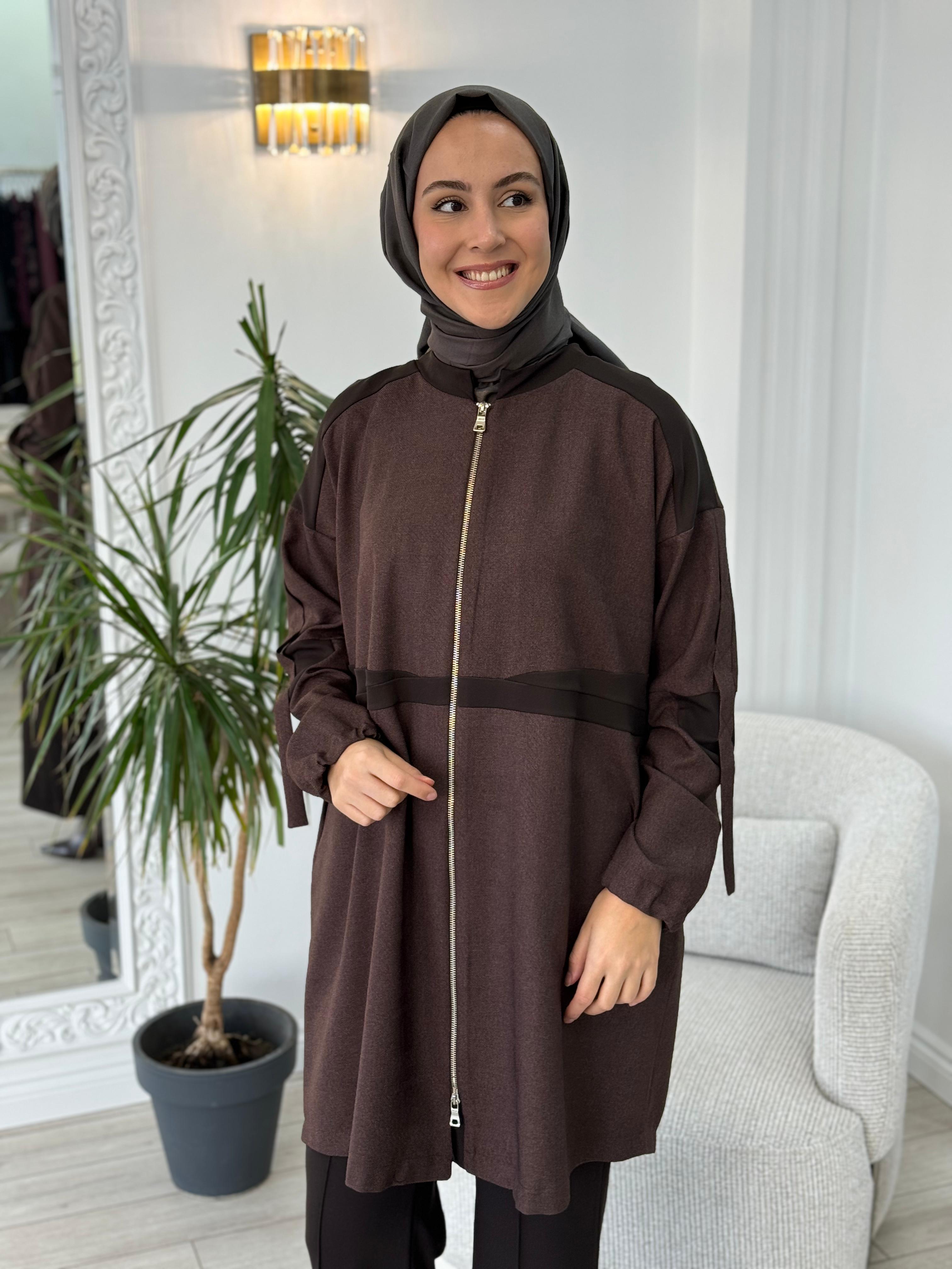 Misswhence Fermuarlı Kısa Kap Kahve 36407