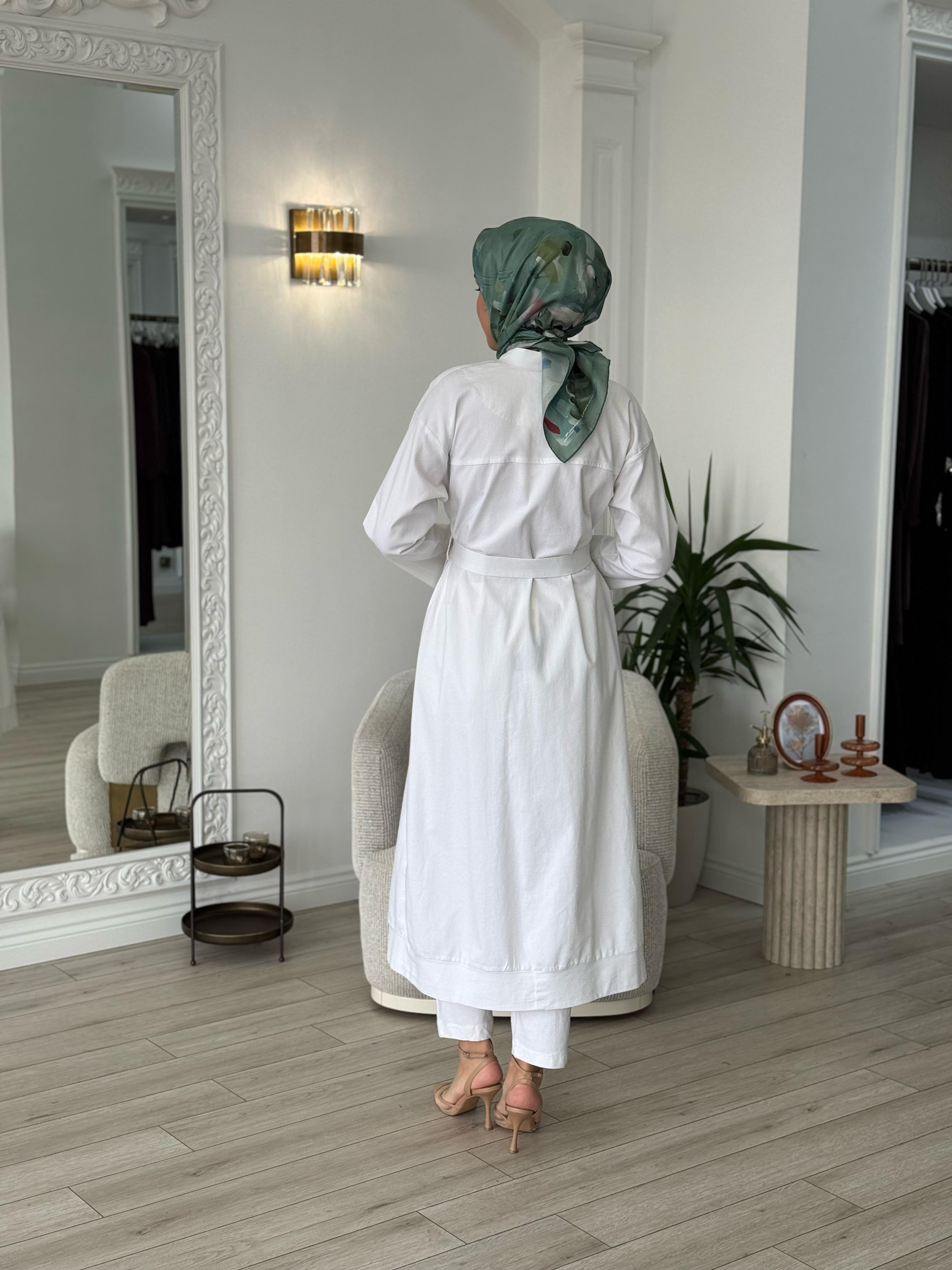 Misswhence Fermuarlı Kot Pardesü Beyaz 37507