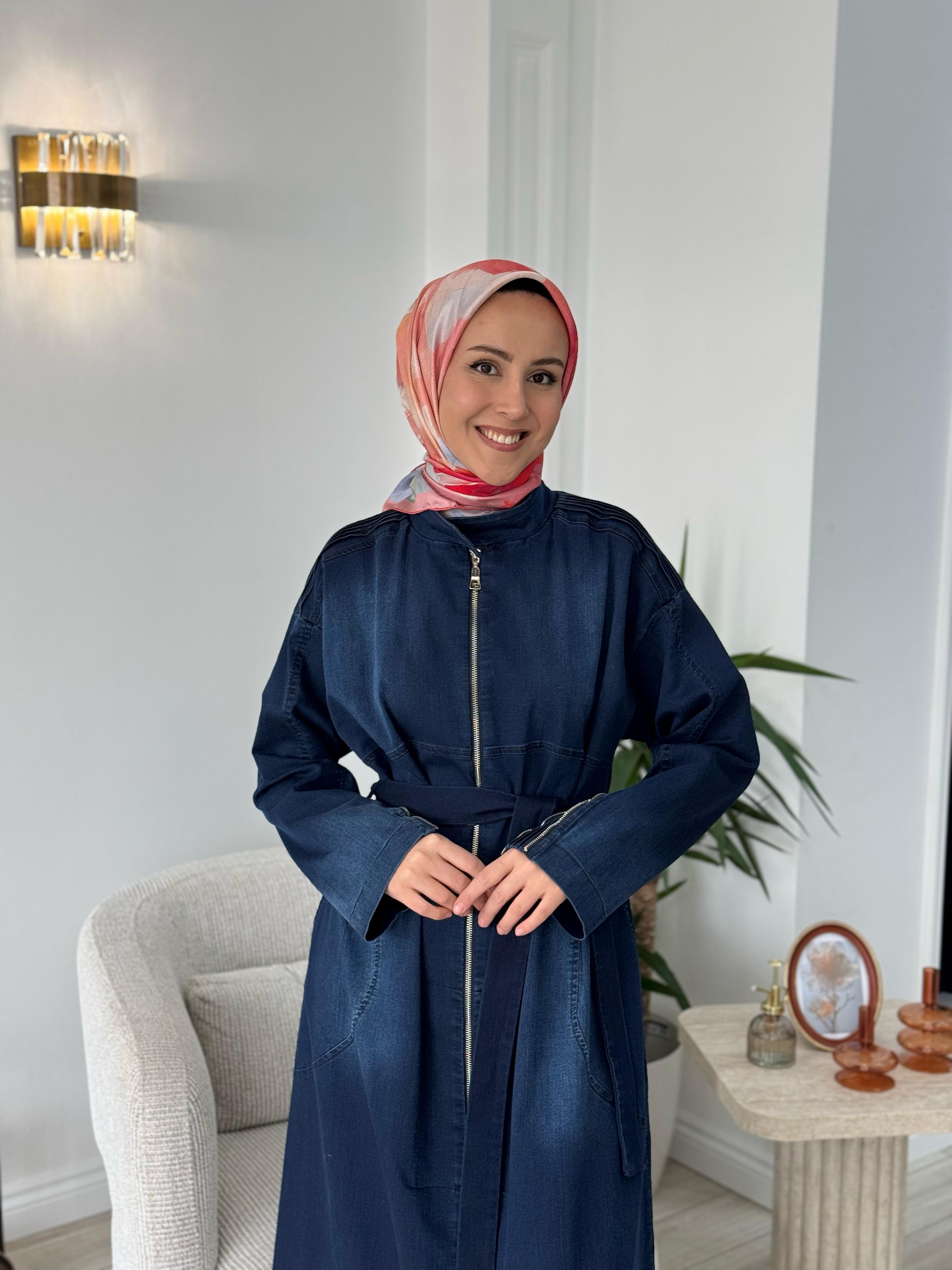 Misswhence Fermuarlı Kot Pardesü Lacivert 37507