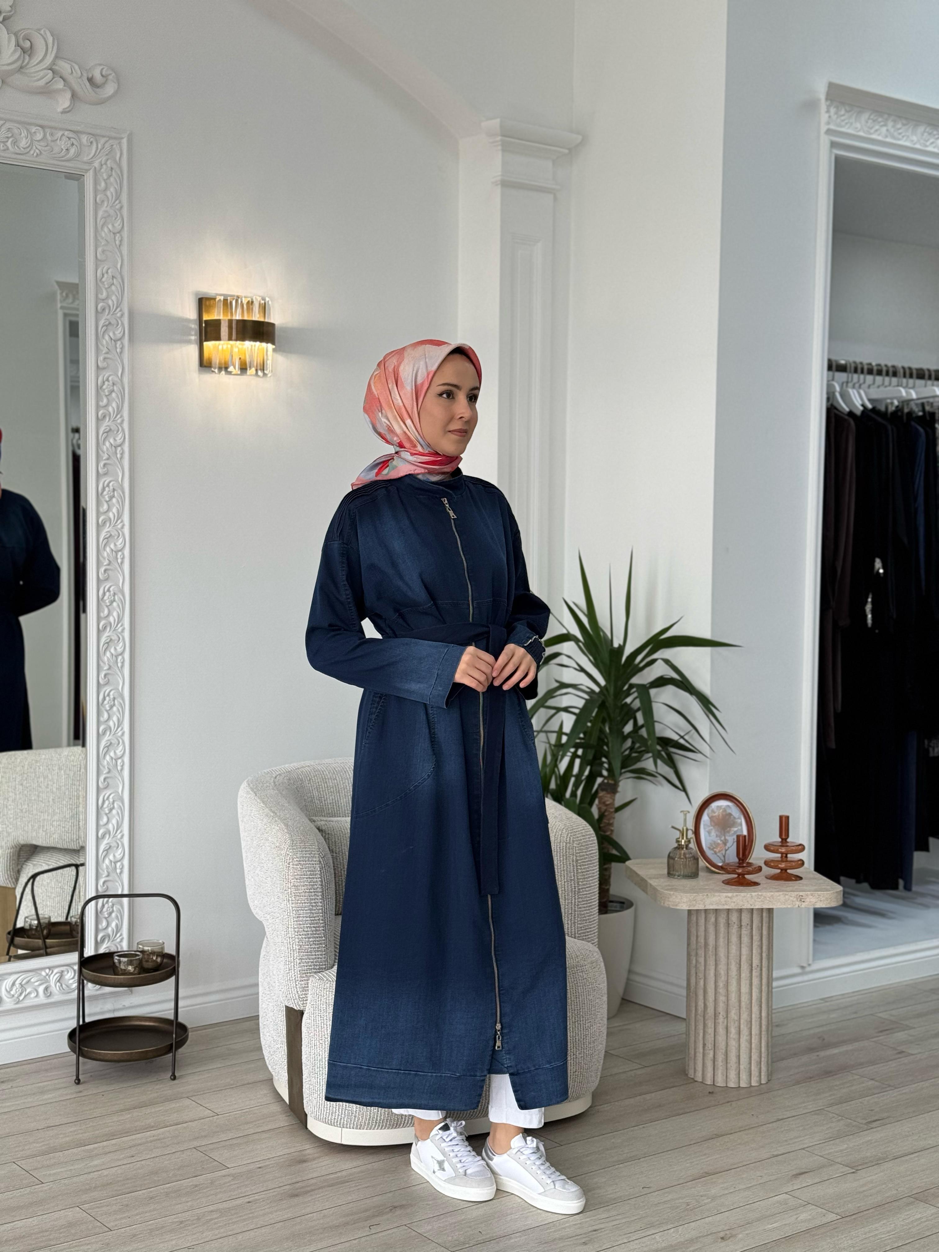 Misswhence Fermuarlı Kot Pardesü Lacivert 37507