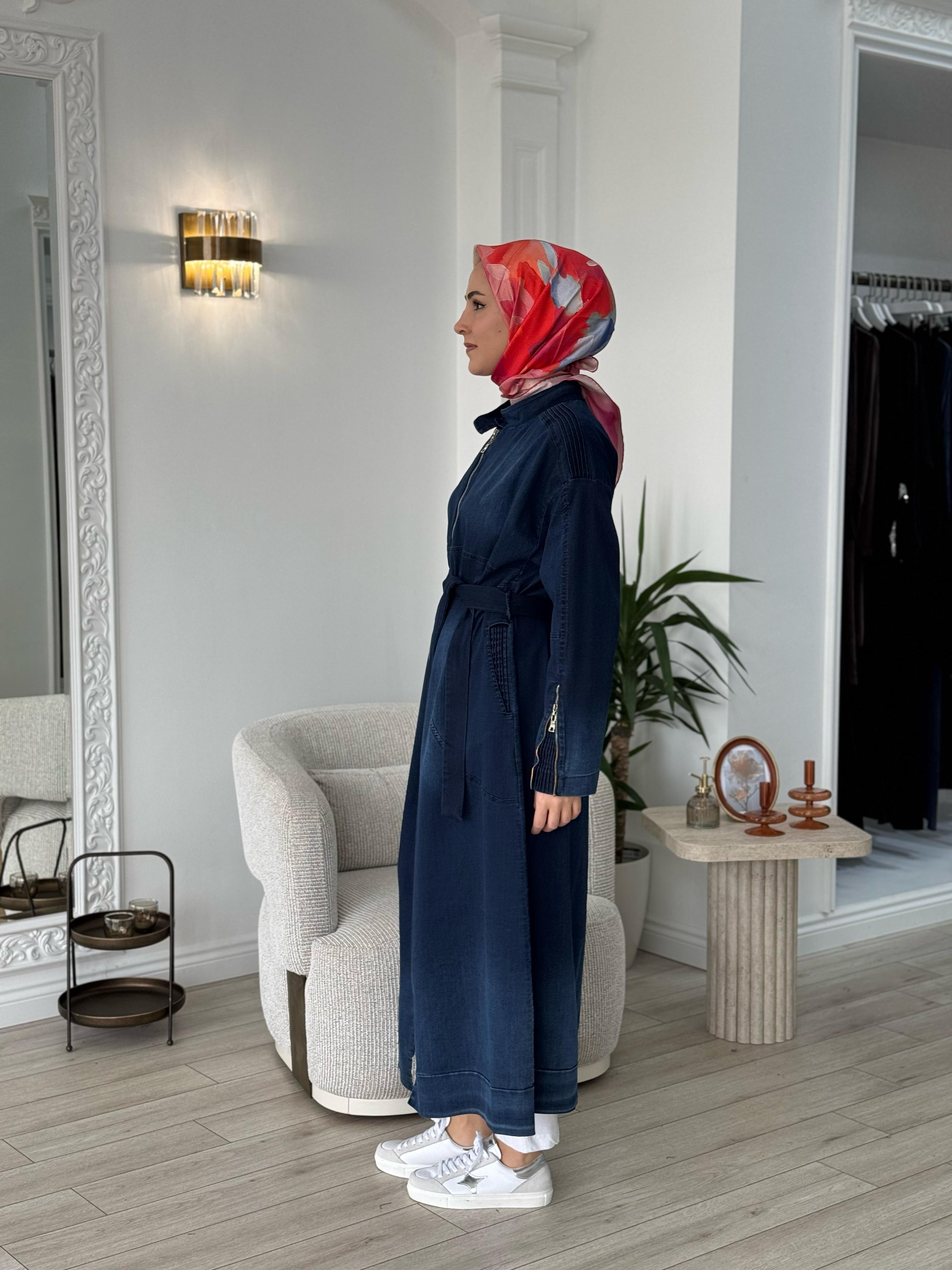 Misswhence Fermuarlı Kot Pardesü Lacivert 37507