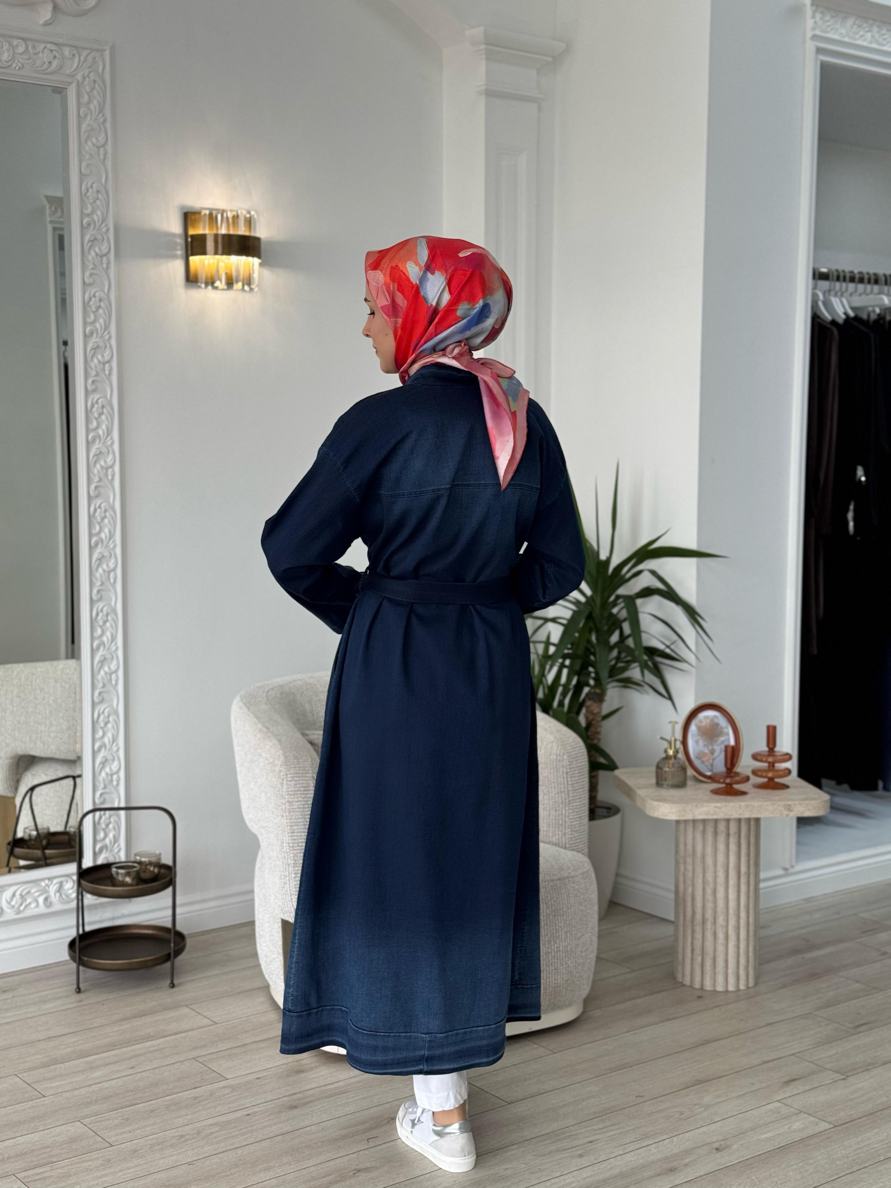 Misswhence Fermuarlı Kot Pardesü Lacivert 37507