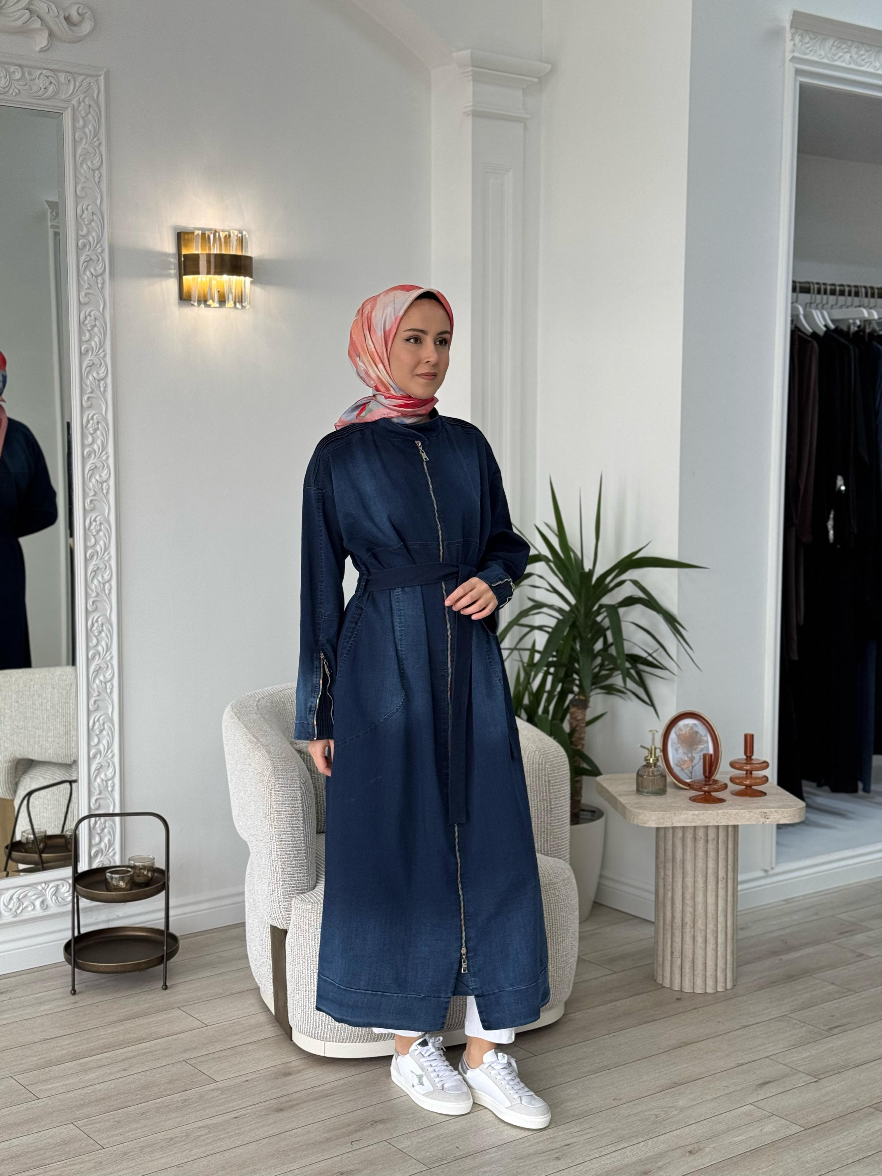 Misswhence Fermuarlı Kot Pardesü Lacivert 37507