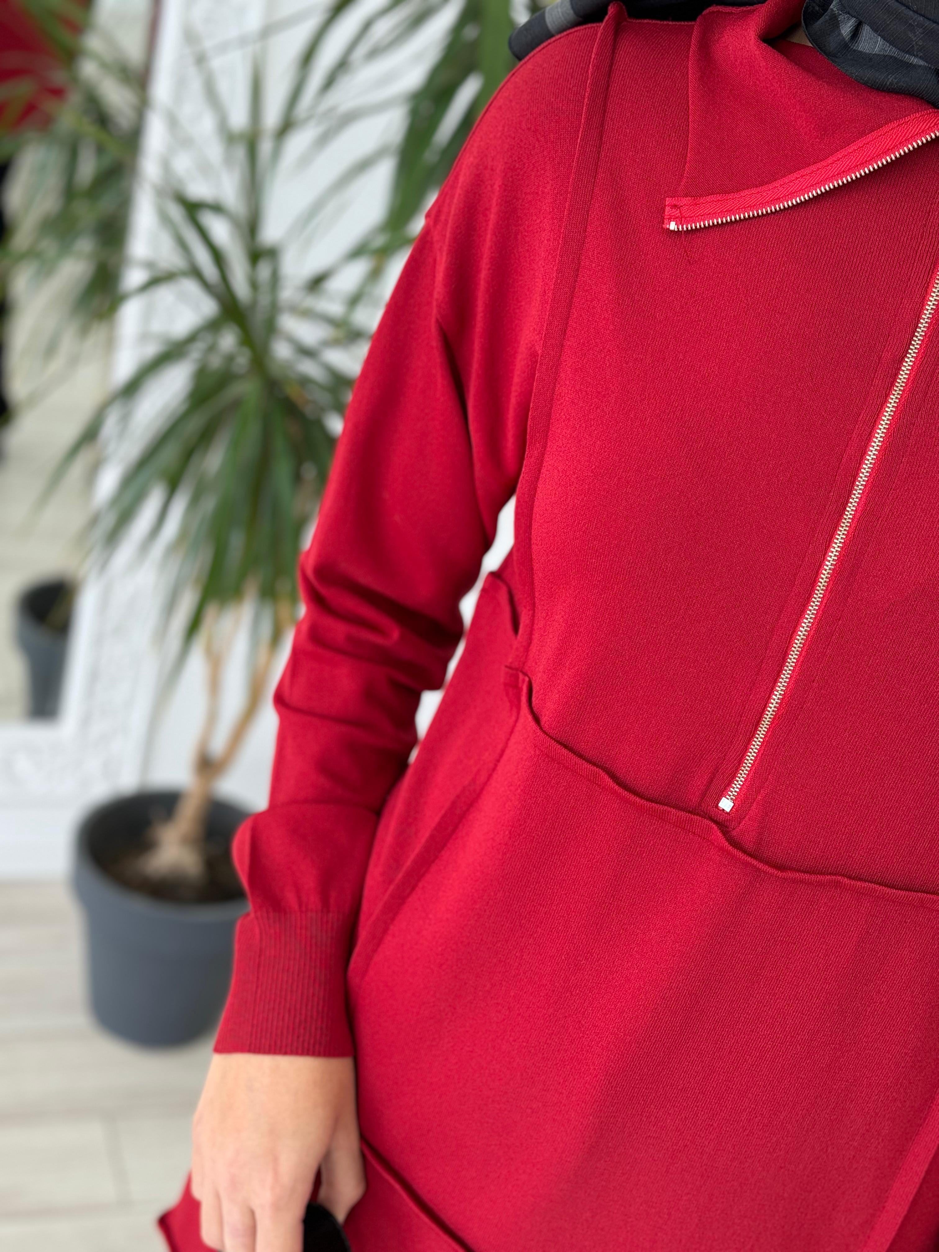 Misswhence Fermuarlı Triko Tunik Kırmızı 36016