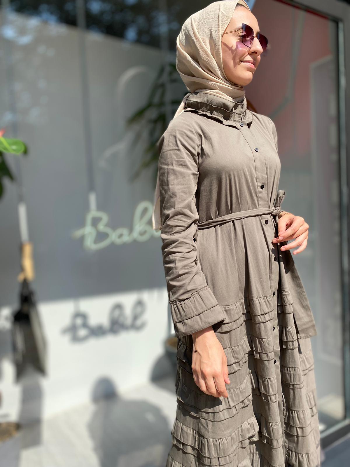 Misswhence Fırfır Poplin Elbise haki 33805