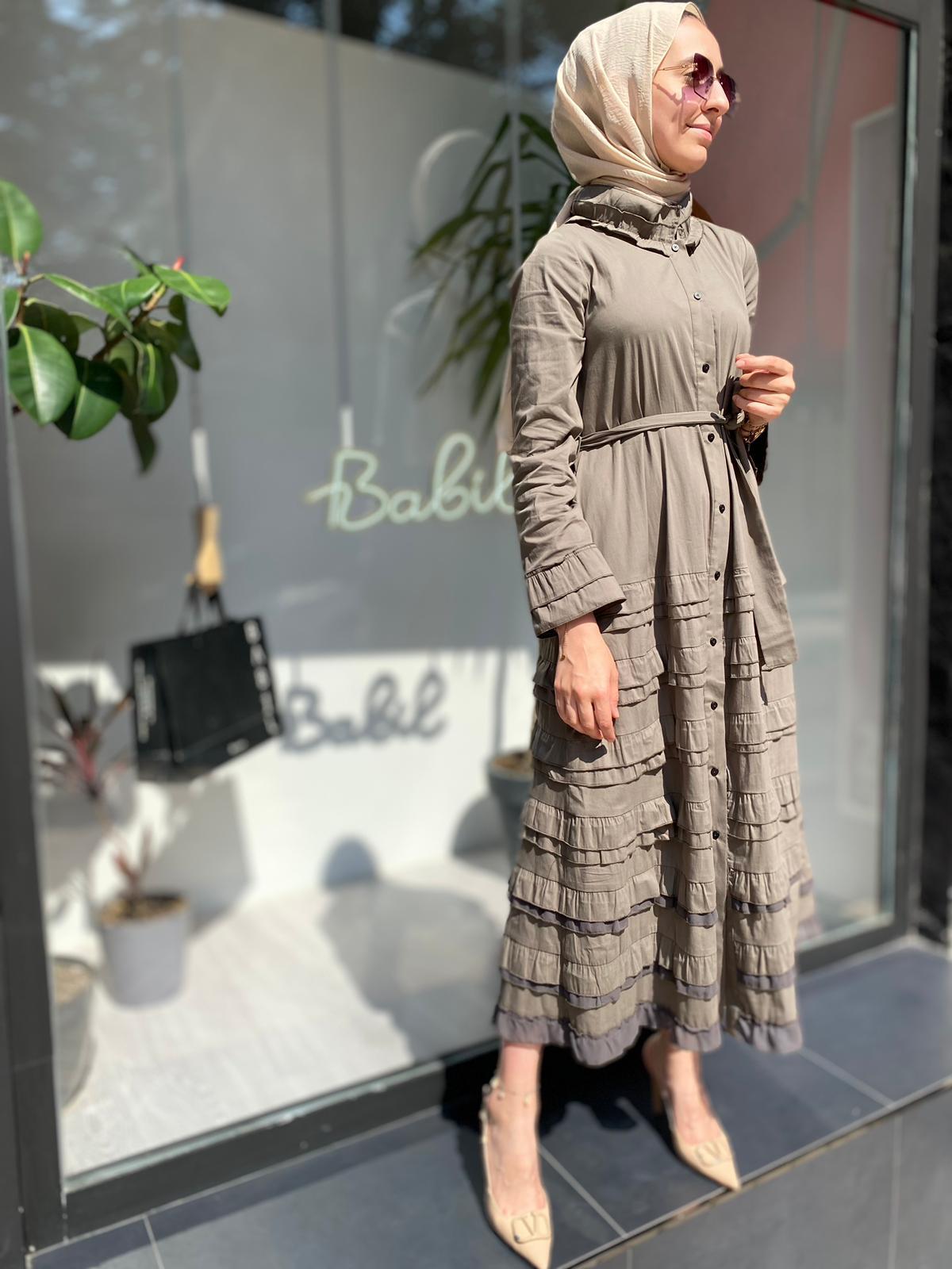 Misswhence Fırfır Poplin Elbise haki 33805