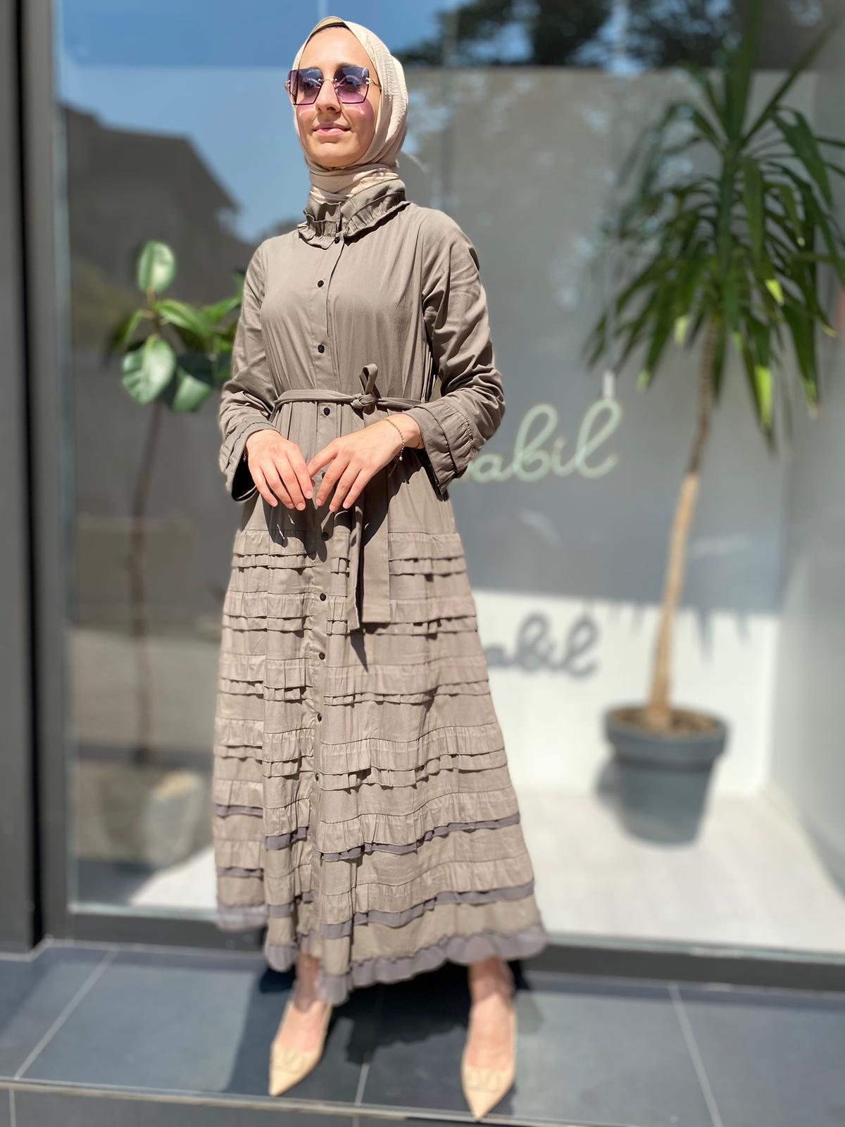 Misswhence Fırfır Poplin Elbise haki 33805
