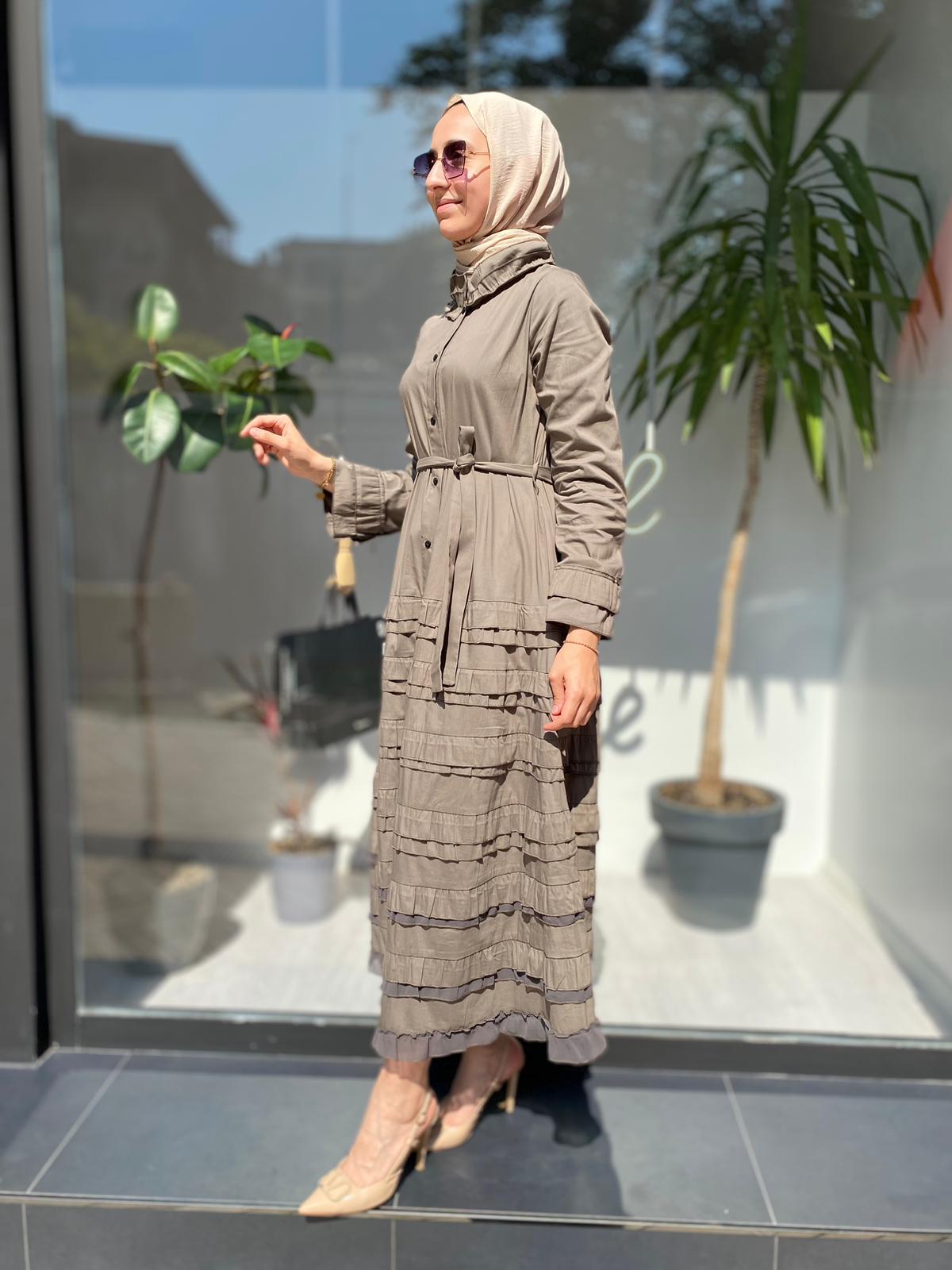 Misswhence Fırfır Poplin Elbise haki 33805