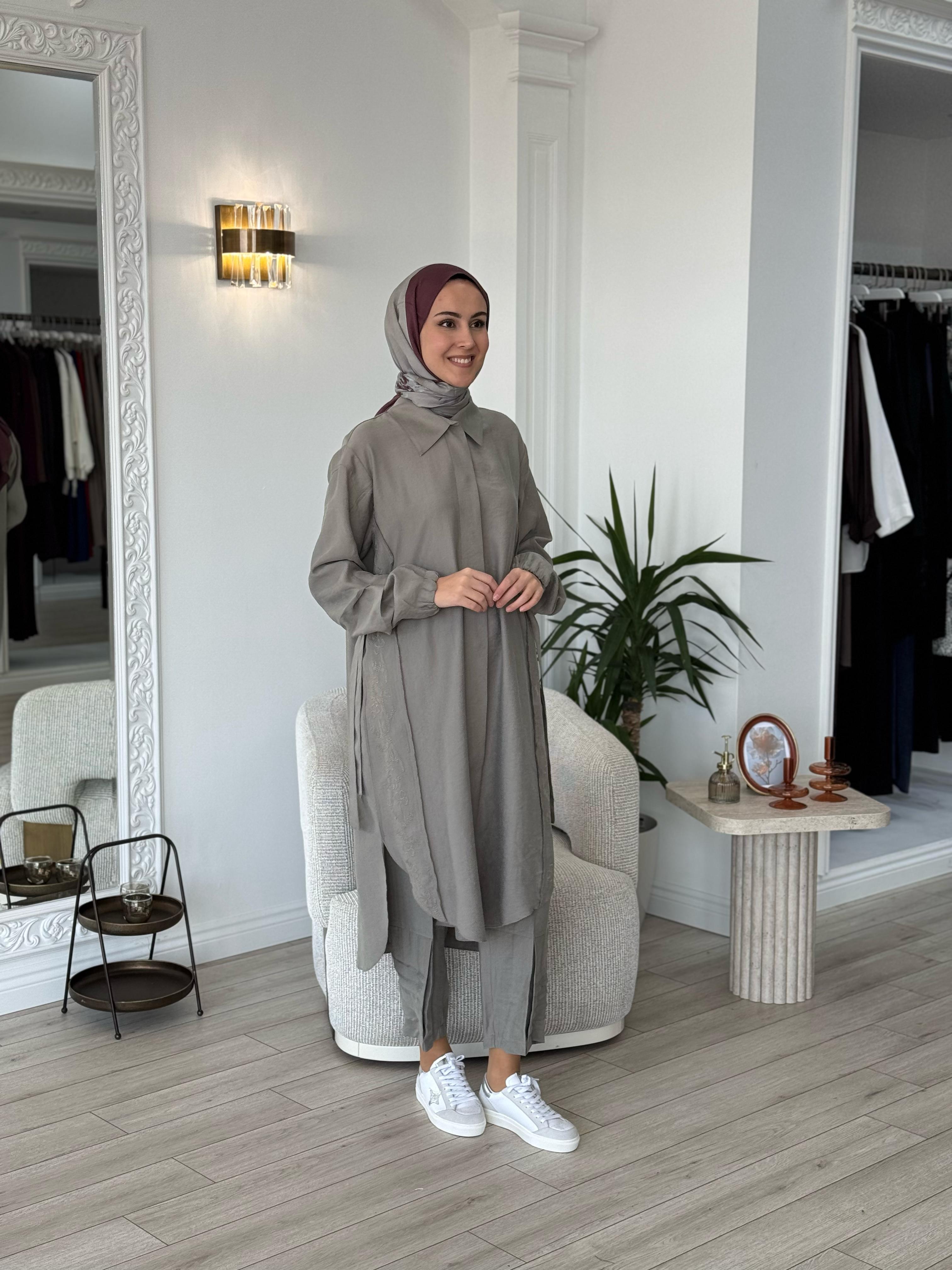 Misswhence Gömlek Pantolon Takım Gri 37301
