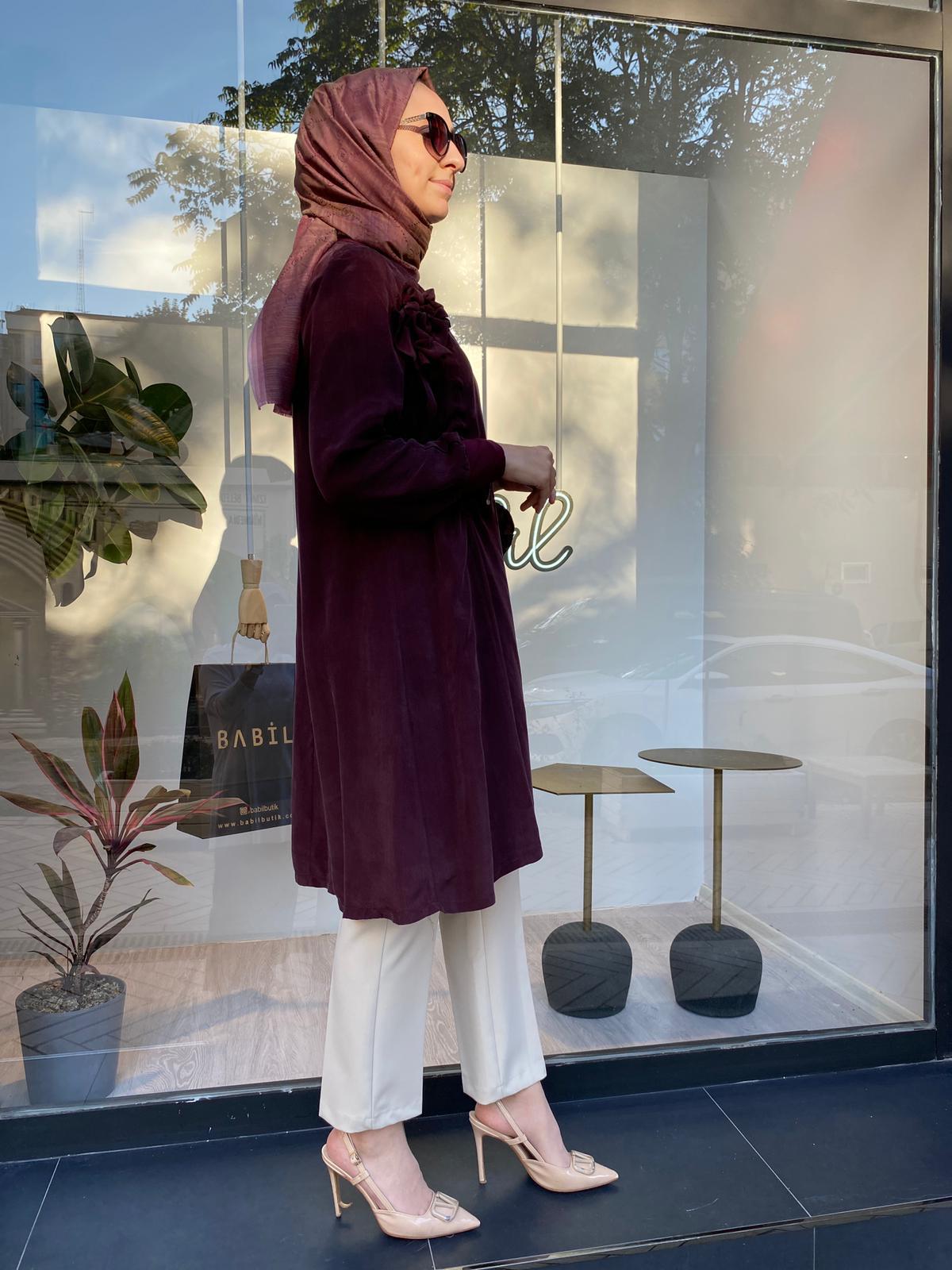 Misswhence Gül Detaylı İpek Tunik Bordo 34026